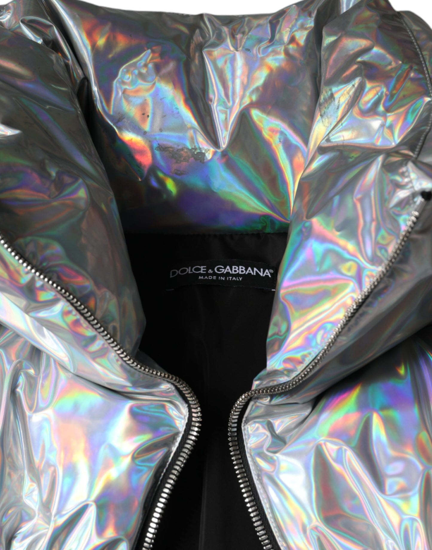 Dolce & Gabbana Silver Iridescent Puffer Full Zip Coat Jacket IT40 | S