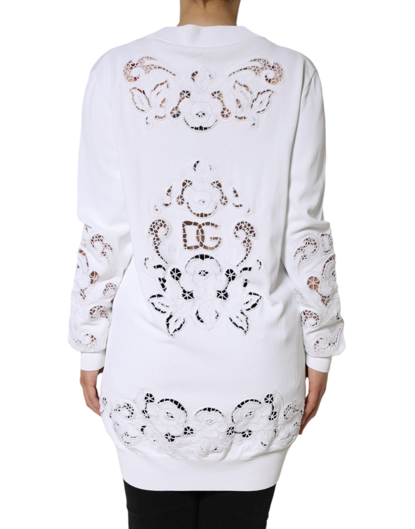 Dolce & Gabbana White Viscose Floral Cut Out Cardigan Sweater IT40 | S