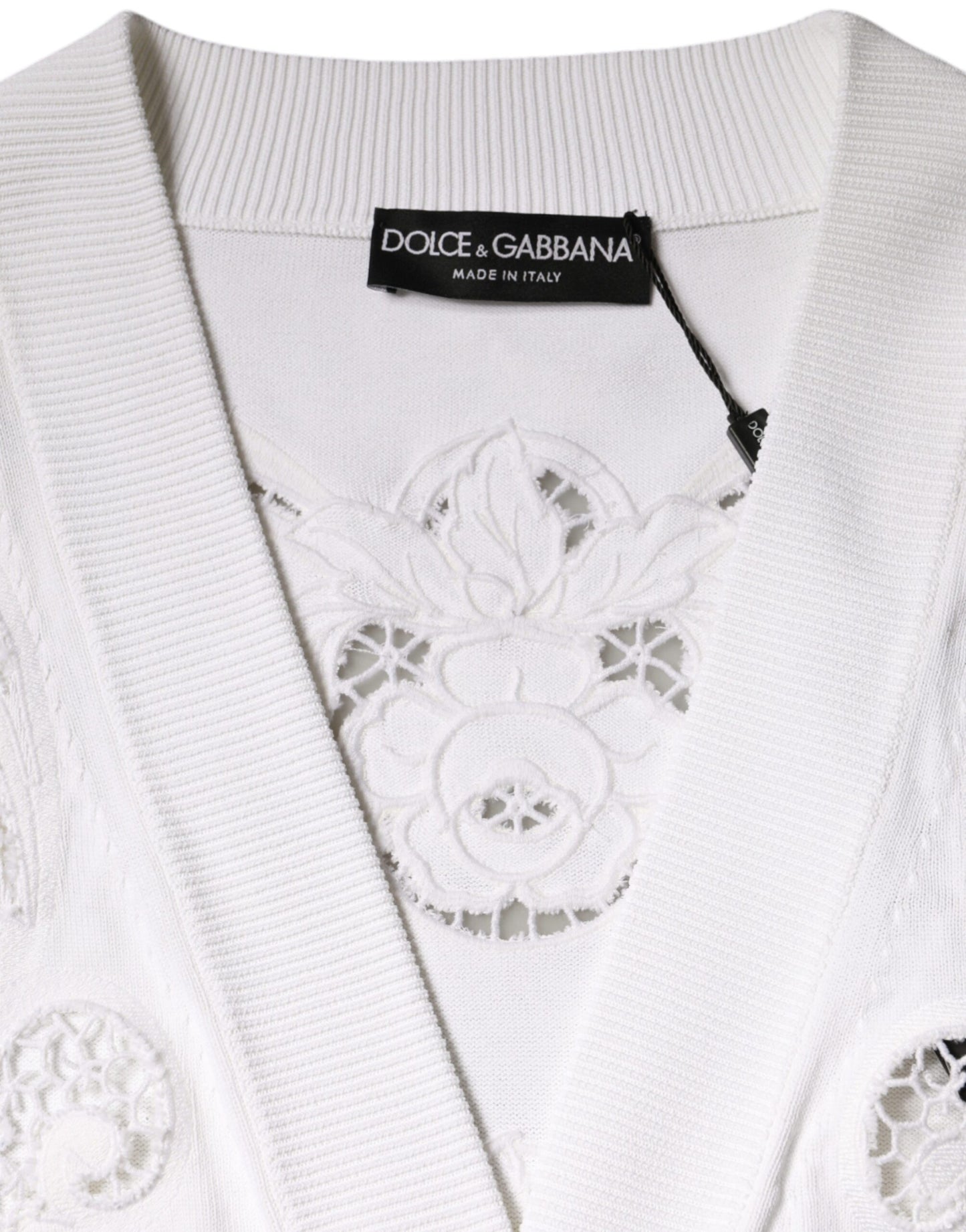 Dolce & Gabbana White Viscose Floral Cut Out Cardigan Sweater IT40 | S