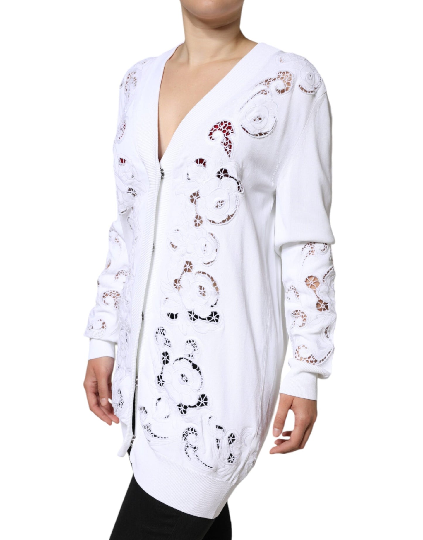 Dolce & Gabbana White Viscose Floral Cut Out Cardigan Sweater IT38 / XS