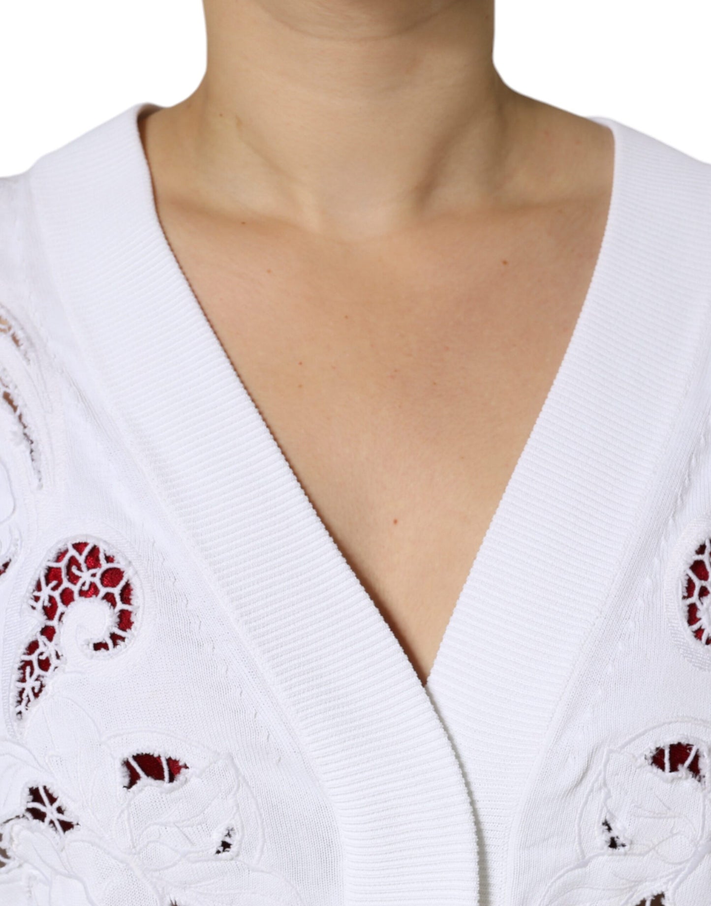 Dolce & Gabbana White Viscose Floral Cut Out Cardigan Sweater IT38 / XS