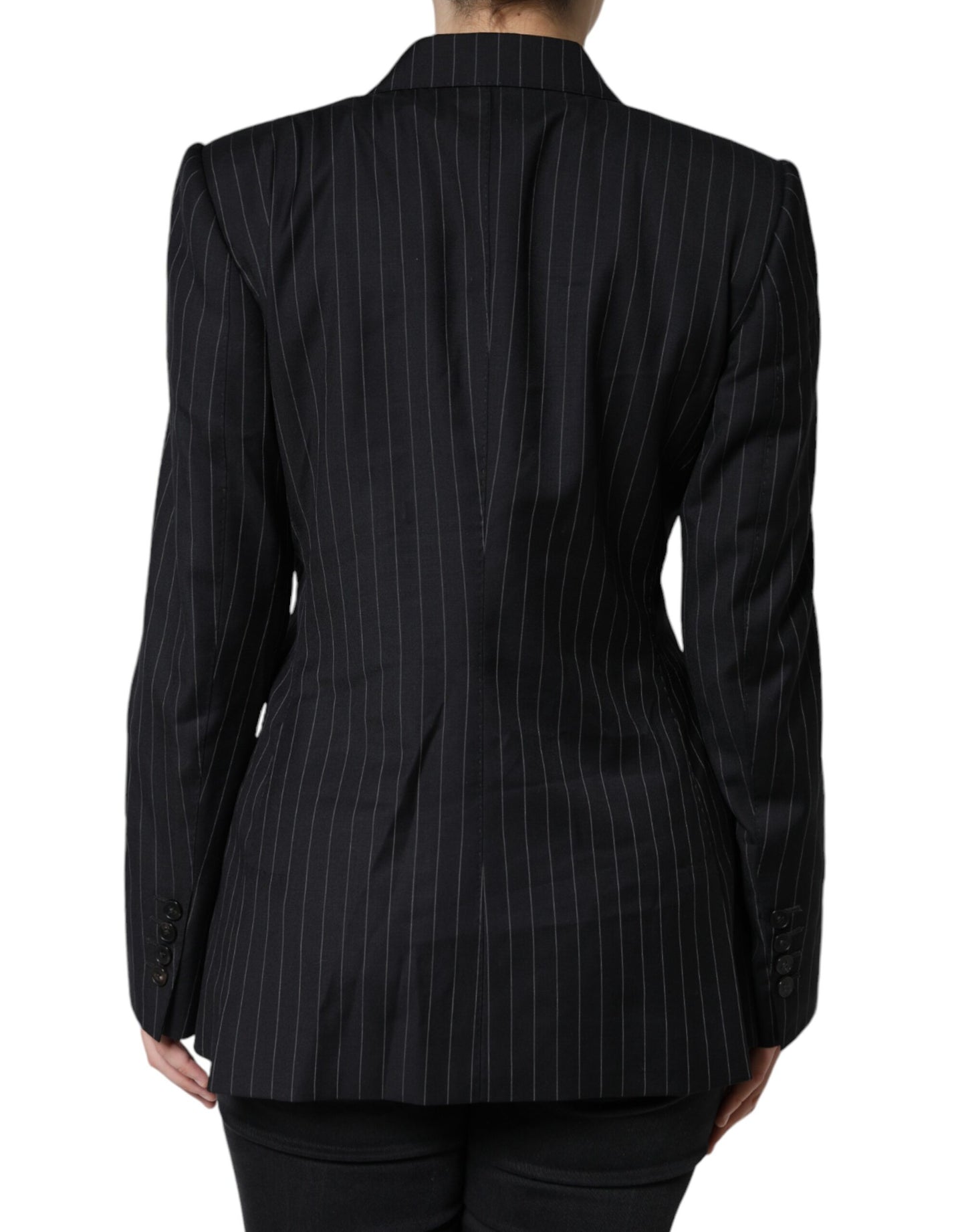 Dolce & Gabbana Black Striped Double Breasted Coat Jacket IT44 / L