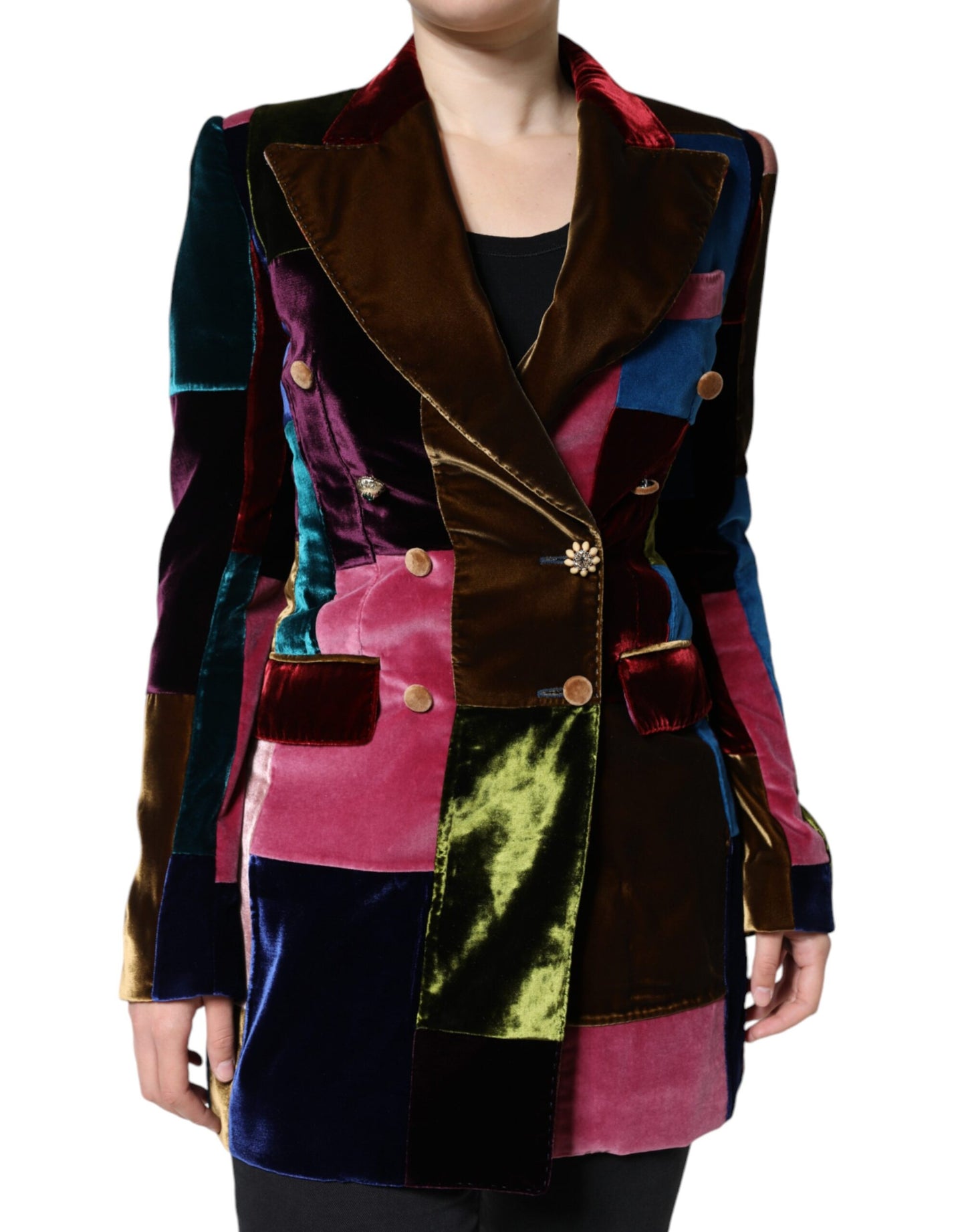 Dolce & Gabbana Multicolor Double Breasted Patchwork Blazer Jacket IT40 | S