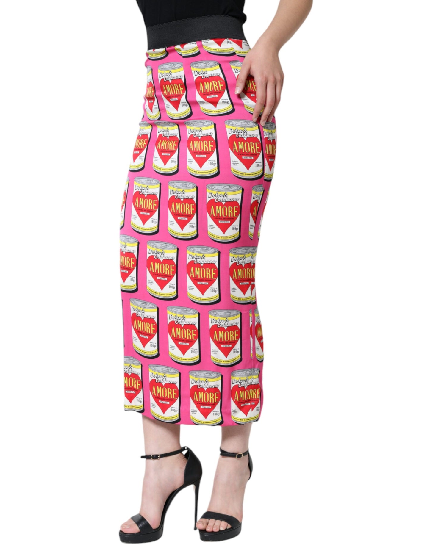 Dolce & Gabbana Pink AMORE Silk High Waist Pencil Cut Skirt IT40 | S