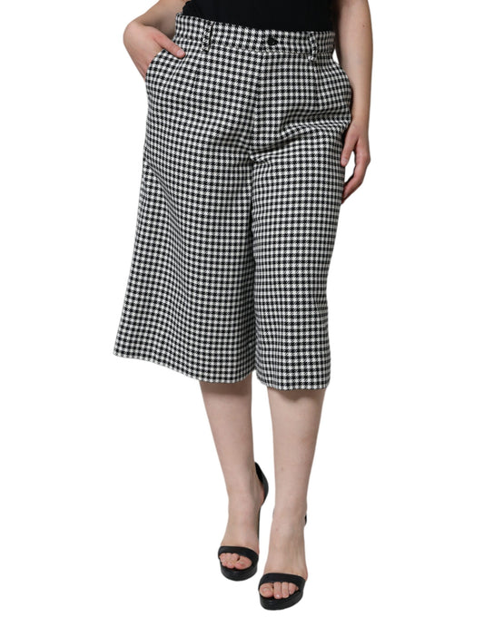 Dolce & Gabbana Black White Houndstooth Cropped Wide Leg Pants IT48 / XXL