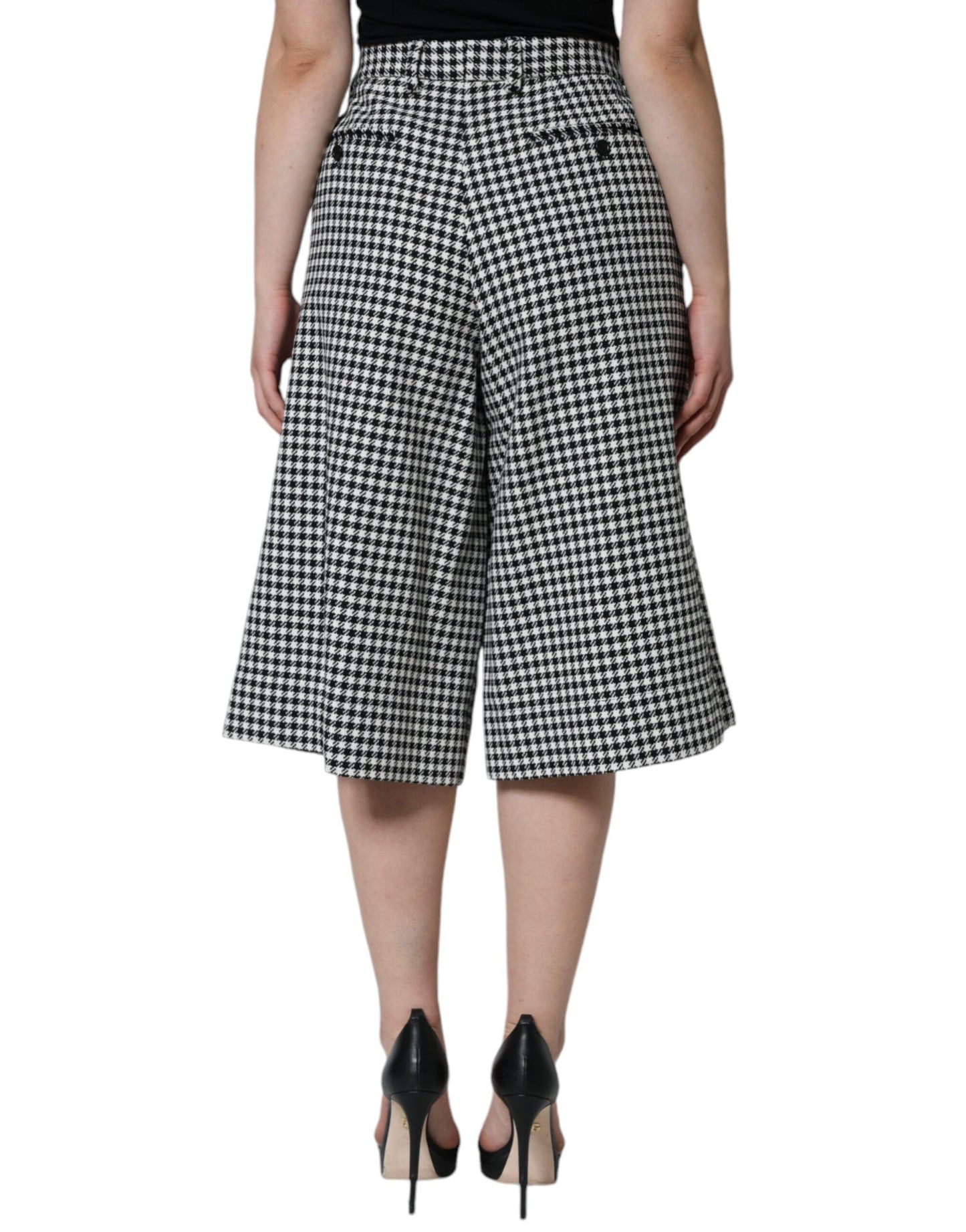 Dolce & Gabbana Black White Houndstooth Cropped Wide Leg Pants IT48 / XXL