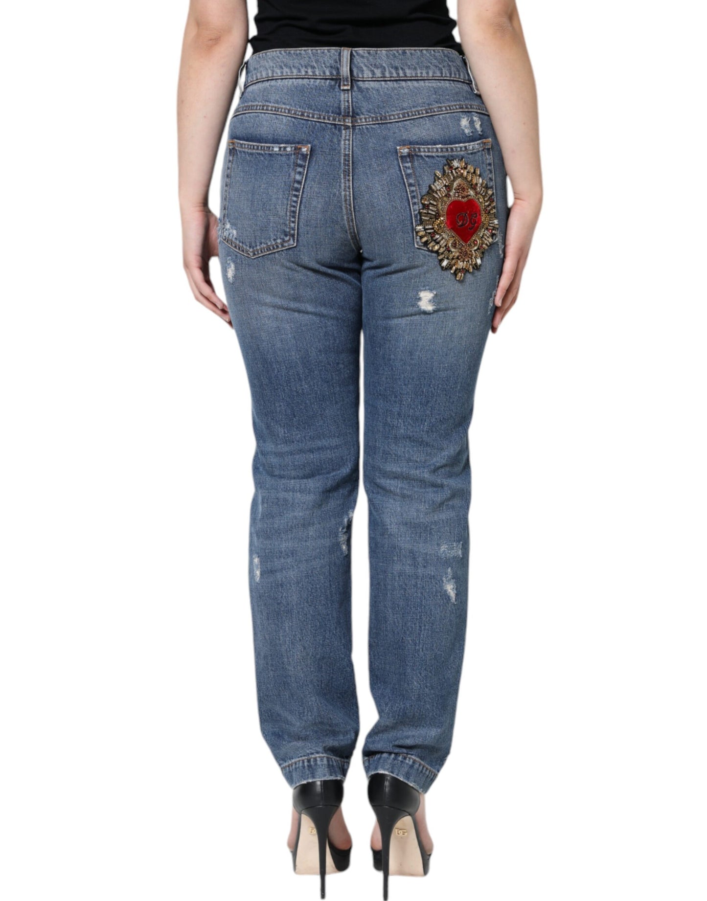 Dolce & Gabbana Blue Cotton Tattered Boyfriend Denim Jeans IT42 / M