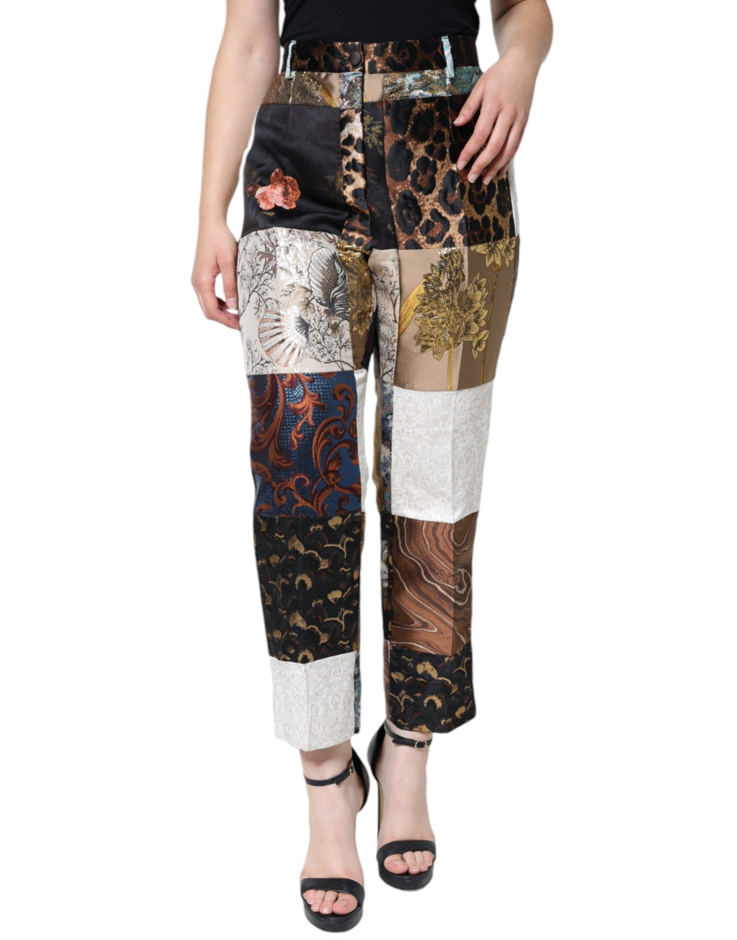 Dolce & Gabbana Multicolor Patchwork Jacquard High Waist Pants IT46 / XL