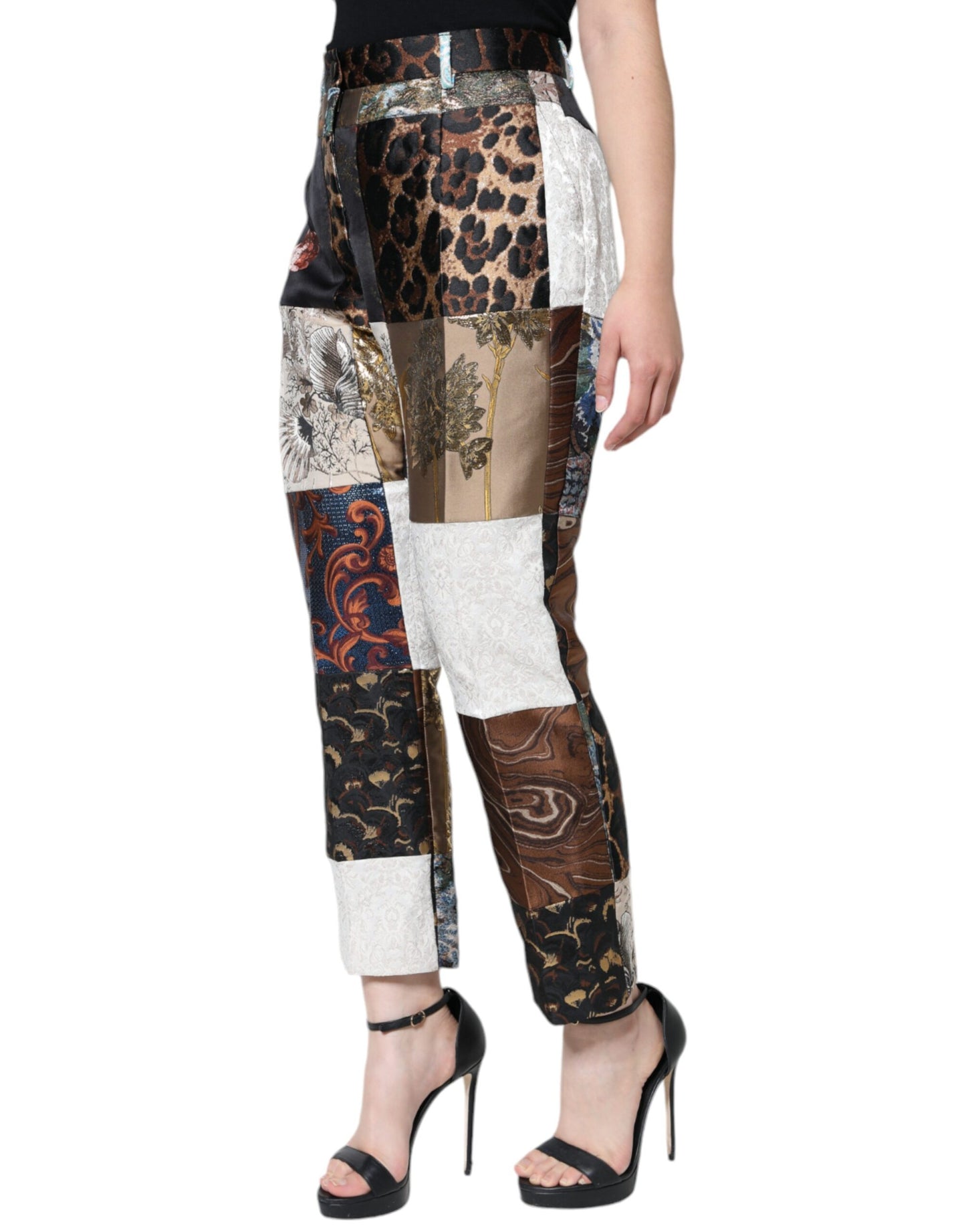 Dolce & Gabbana Multicolor Patchwork Jacquard High Waist Pants IT46 / XL