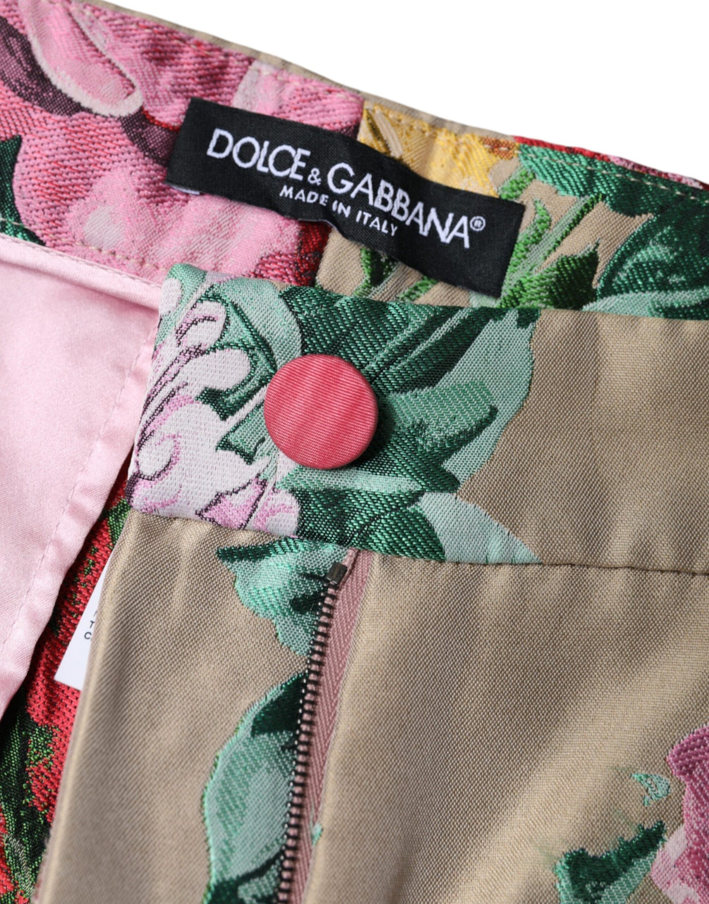 Dolce & Gabbana Beige Floral Jacquard High Waist Tapered Pants IT46 / XL