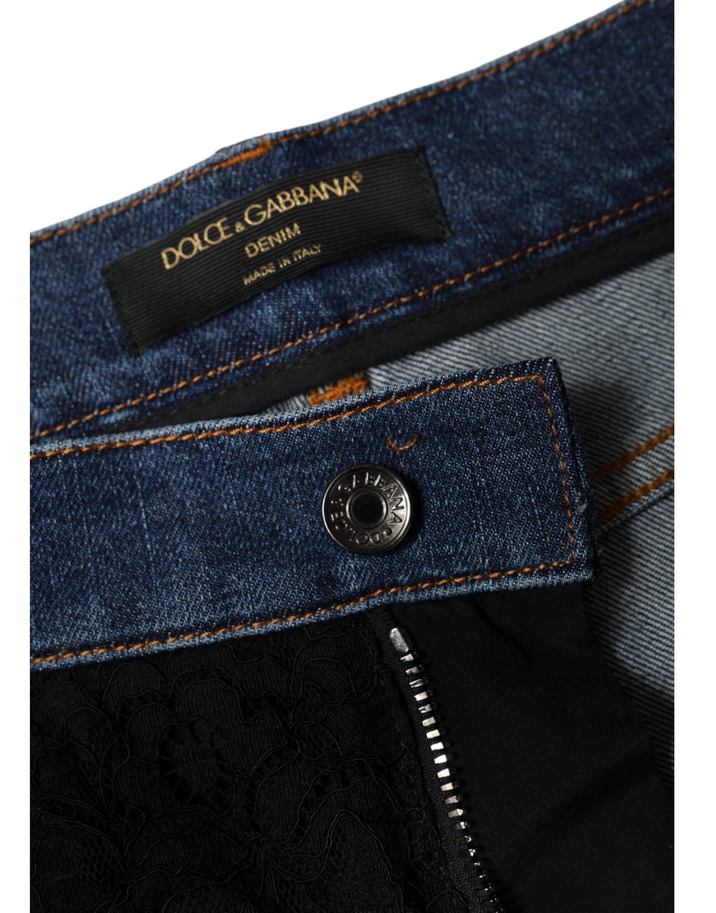 Dolce & Gabbana Black Floral Lace Front Skinny Denim Jeans IT44 / L