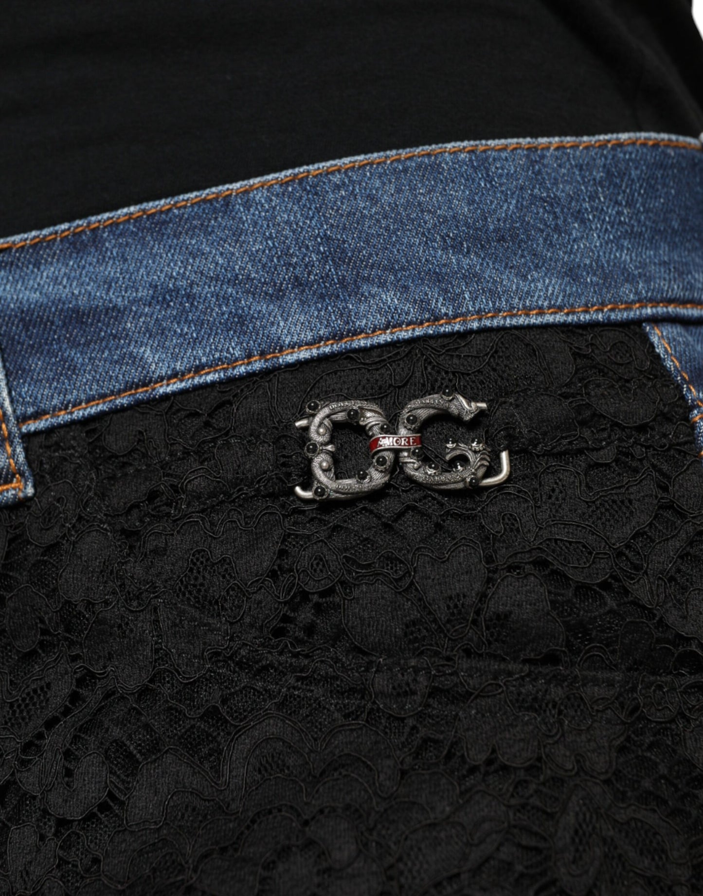 Dolce & Gabbana Black Floral Lace Front Skinny Denim Jeans IT44 / L