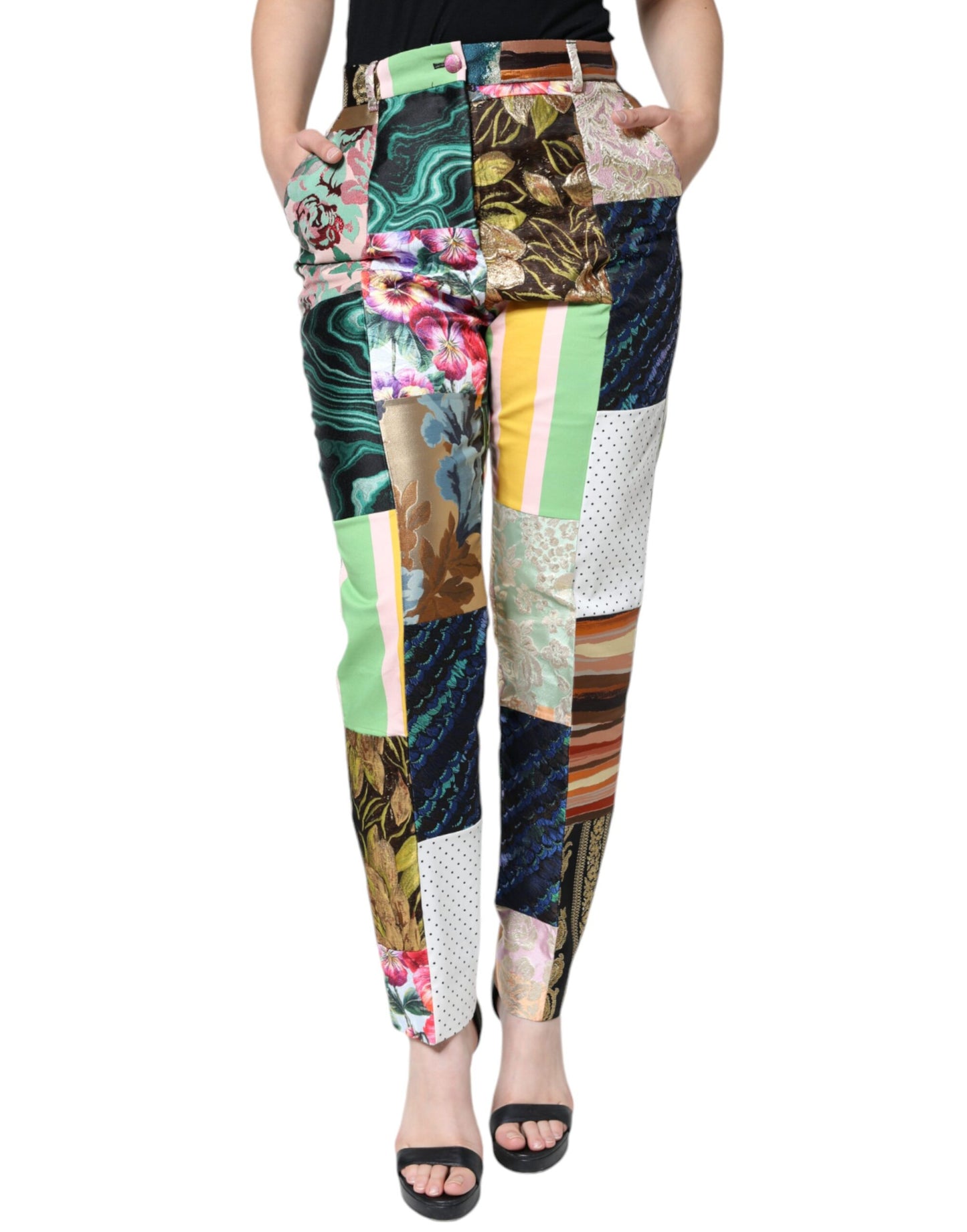 Dolce & Gabbana Multicolor Patchwork Jacquard High Waist Pants IT42 / M