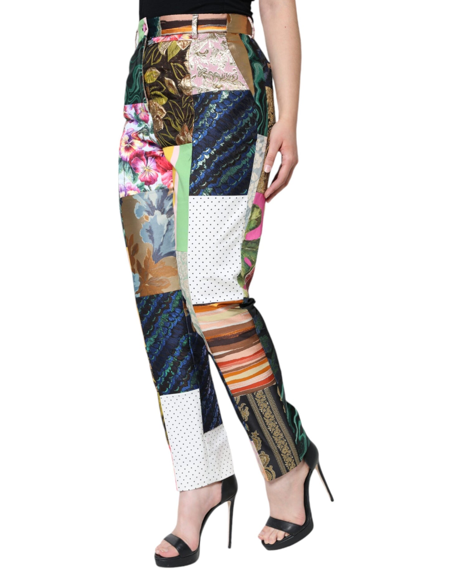 Dolce & Gabbana Multicolor Patchwork Jacquard High Waist Pants IT42 / M