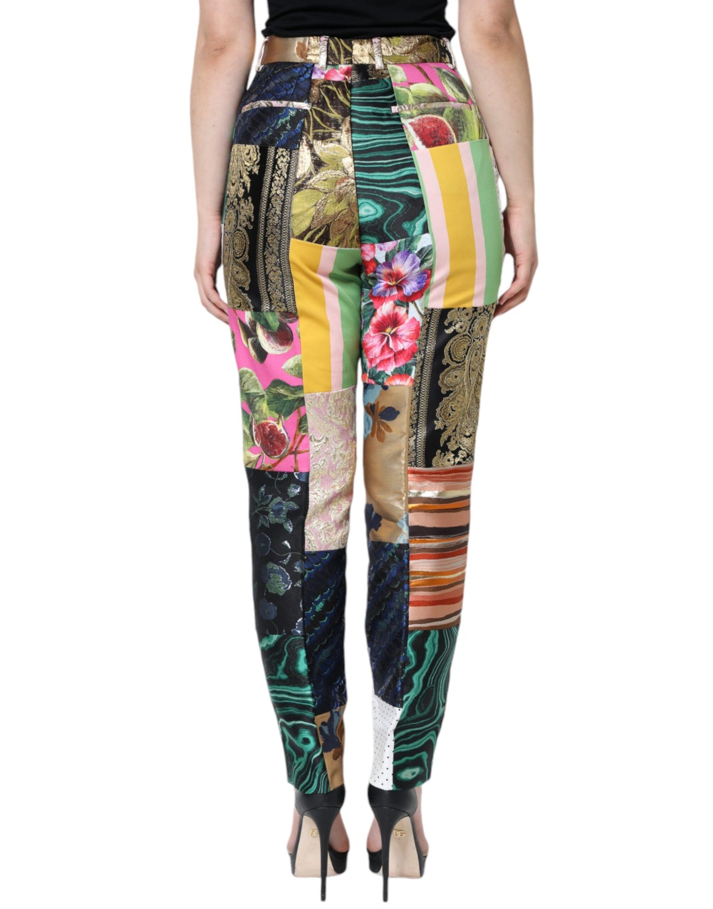 Dolce & Gabbana Multicolor Patchwork Jacquard High Waist Pants IT42 / M