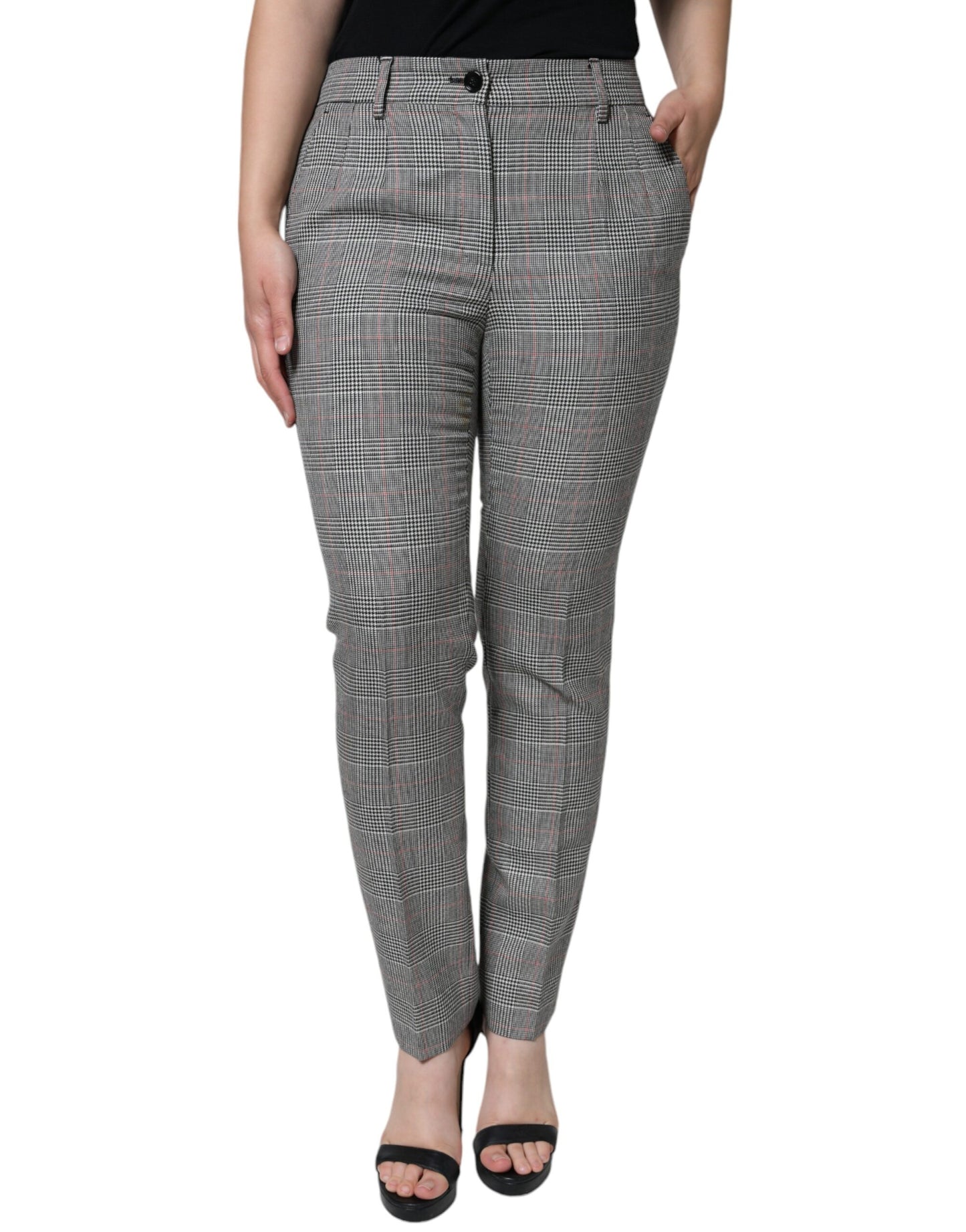 Dolce & Gabbana Gray Plaid Wool Mid Waist Women Tapered Pants IT42 / M