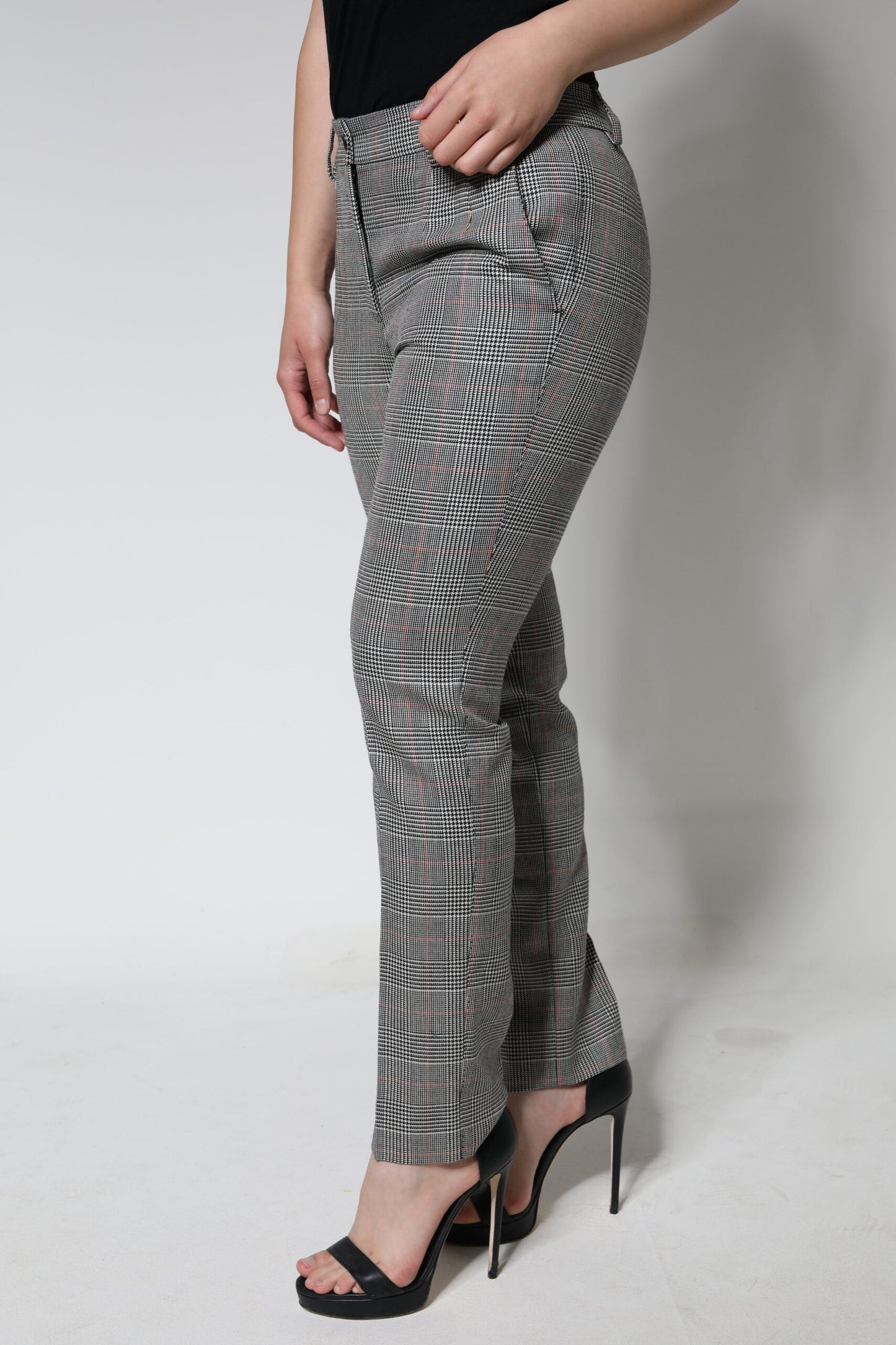 Dolce & Gabbana Gray Plaid Wool Mid Waist Women Tapered Pants IT42 / M