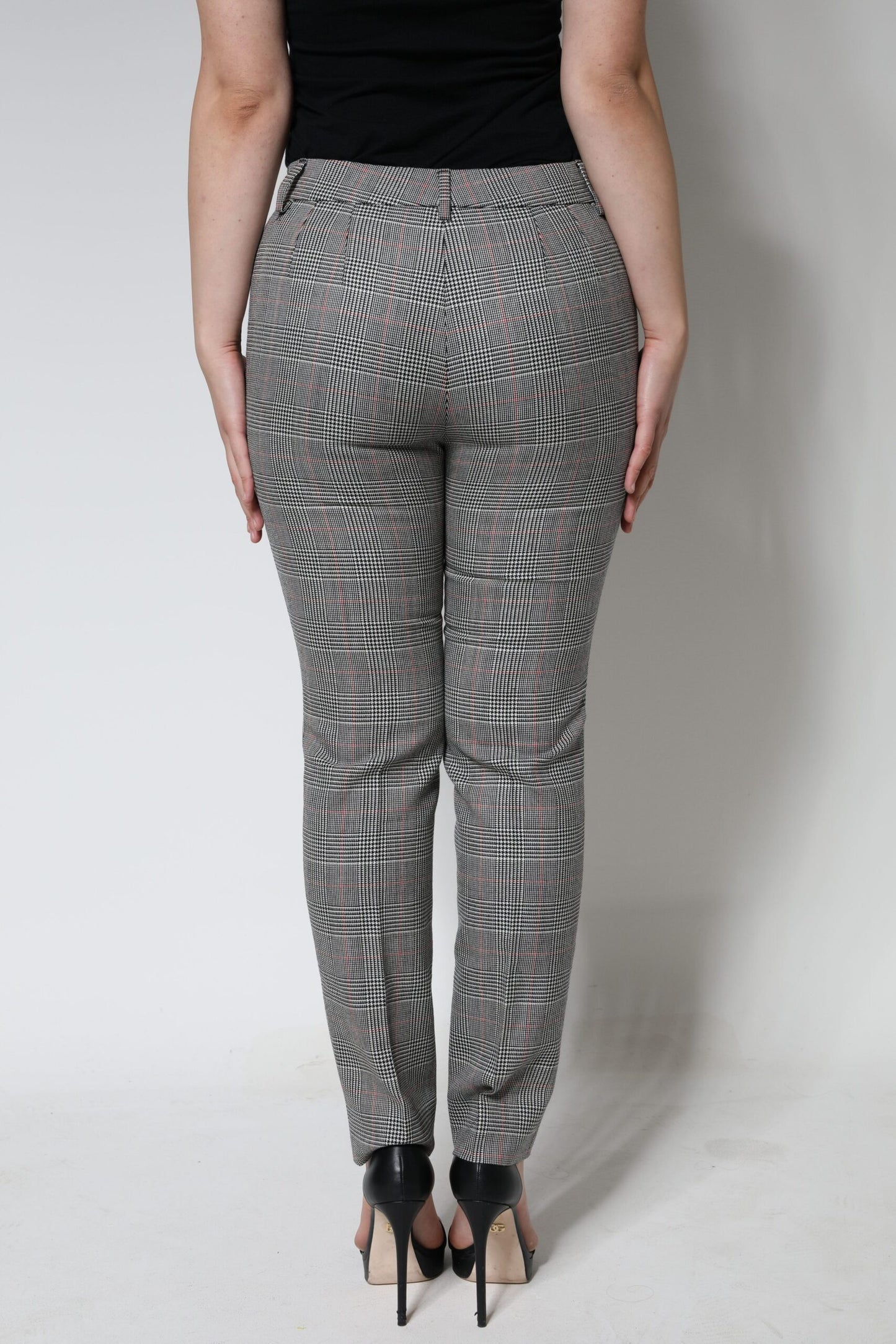 Dolce & Gabbana Gray Plaid Wool Mid Waist Women Tapered Pants IT42 / M