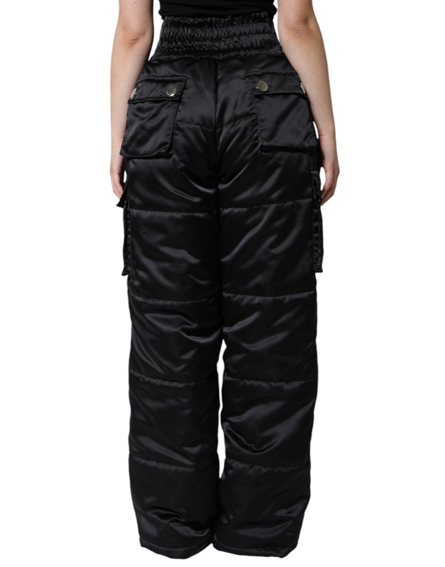 Dolce & Gabbana Black Quilted High Waist Women Boot Cut Pants IT40 / S