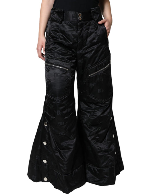 Dolce & Gabbana Black Quilted High Waist Women Wide Leg Pants IT40 / S