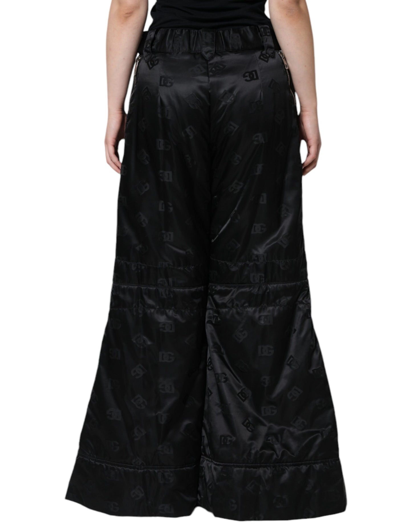 Dolce & Gabbana Black Quilted High Waist Women Wide Leg Pants IT40 / S