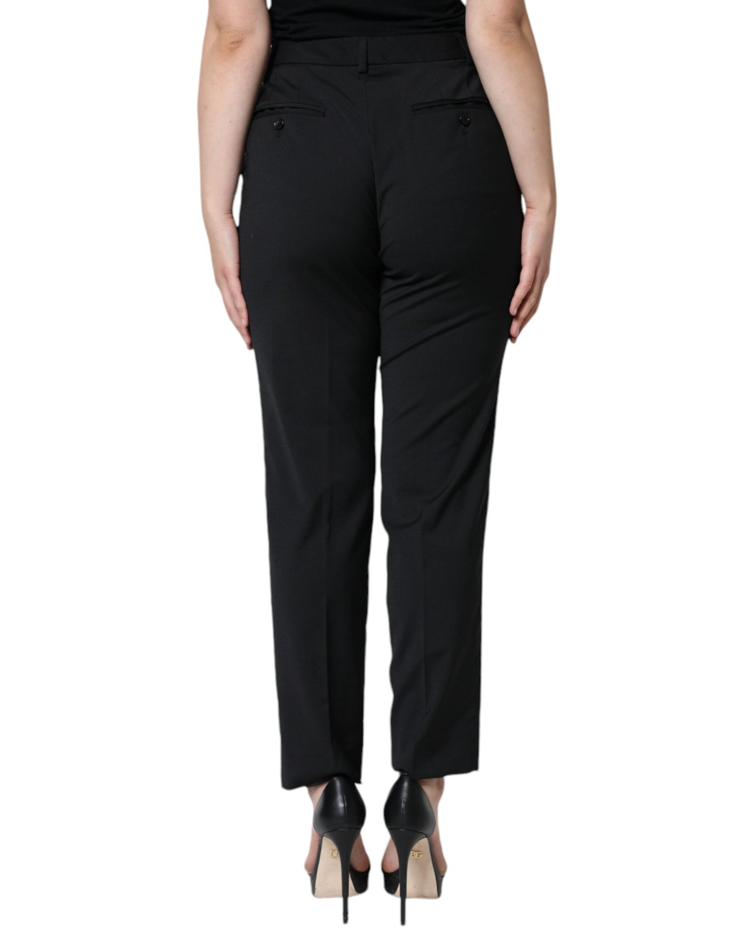 Dolce & Gabbana Black High Waist Tapered Women Pants IT46 / XL