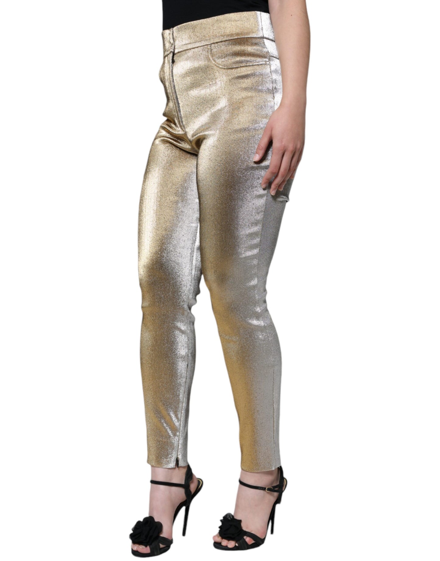 Dolce & Gabbana Metallic Gold High Waist Skinny Pants IT44 / L