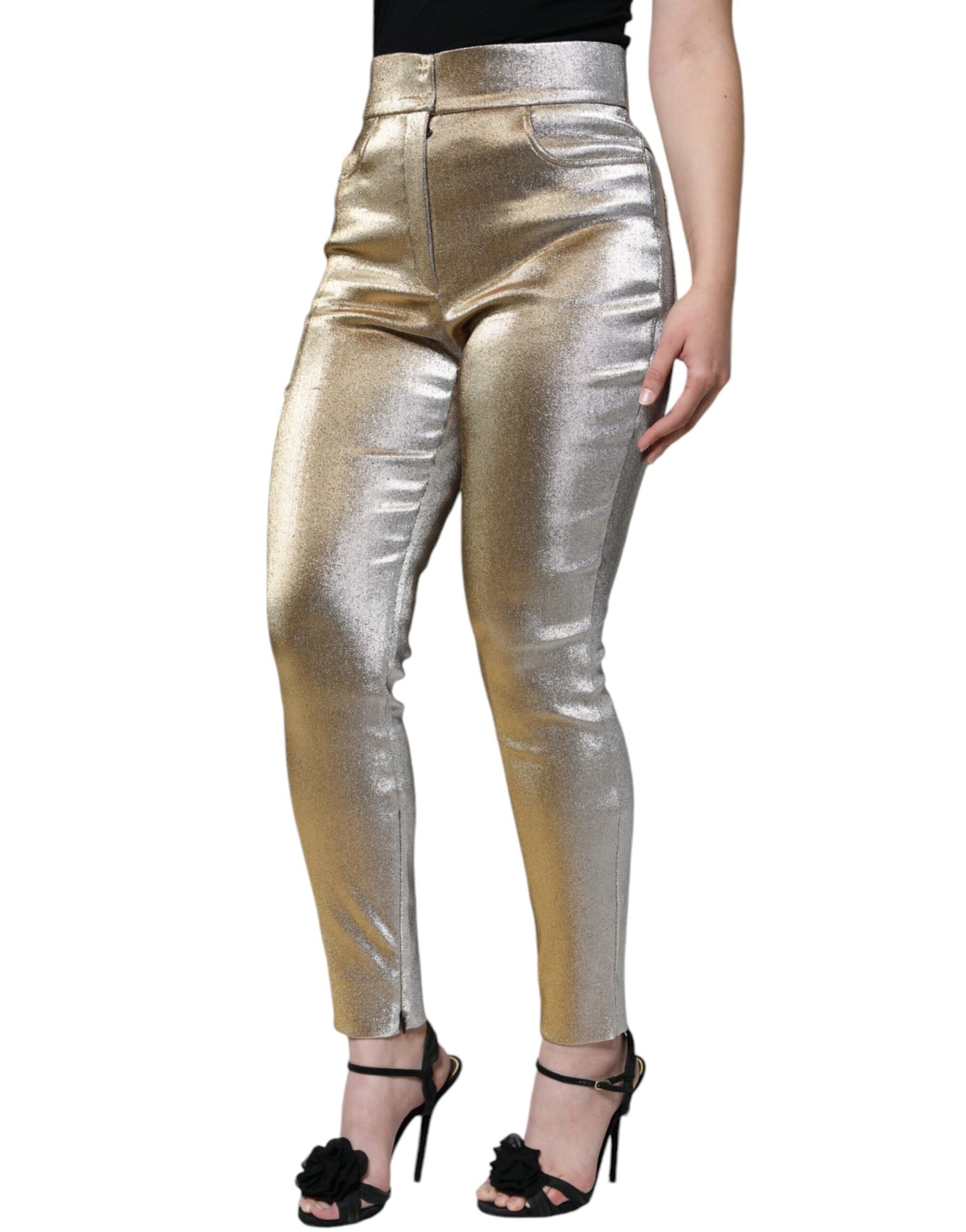 Dolce & Gabbana Metallic Gold High Waist Skinny Pants IT44 / L