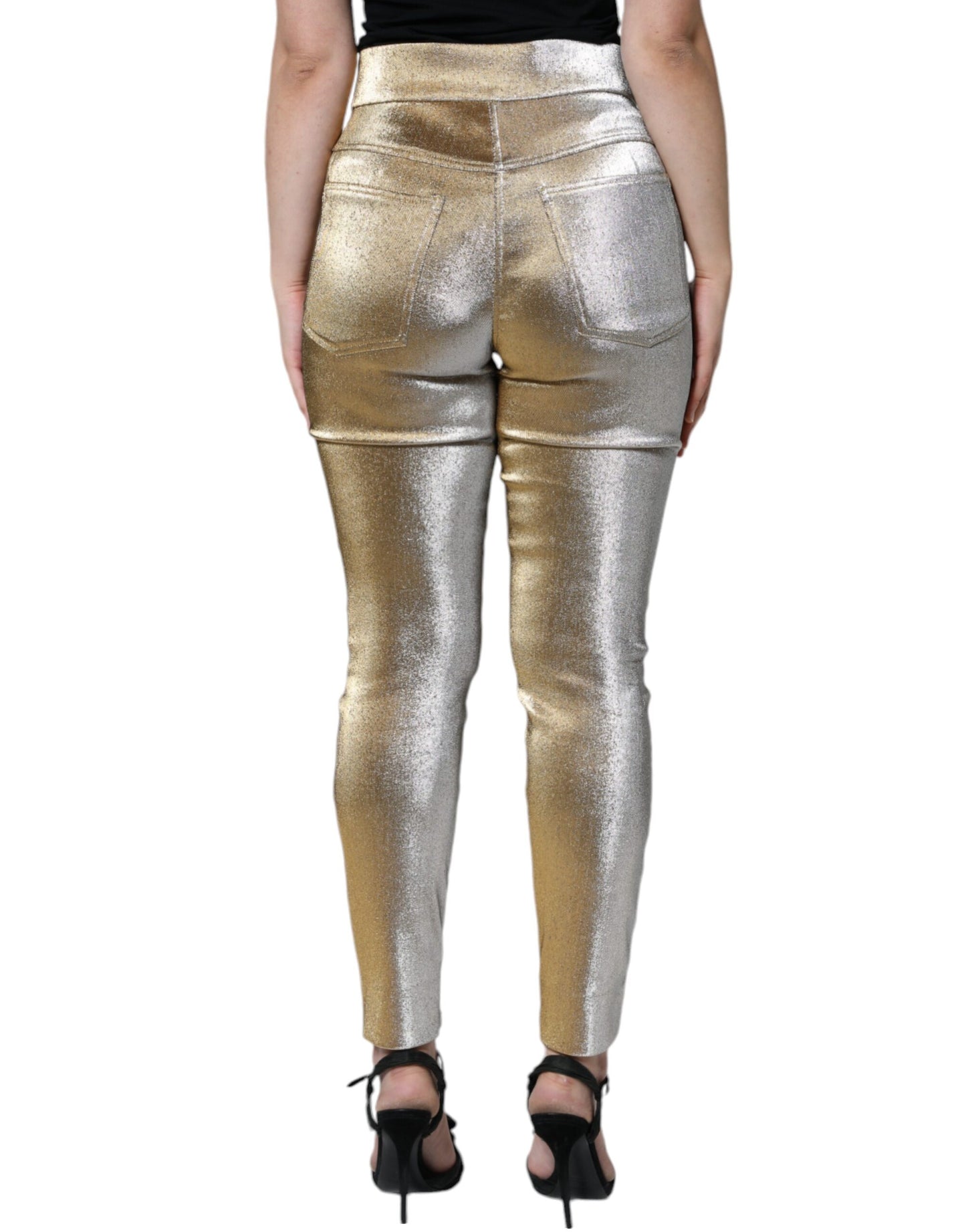 Dolce & Gabbana Metallic Gold High Waist Skinny Pants IT44 / L