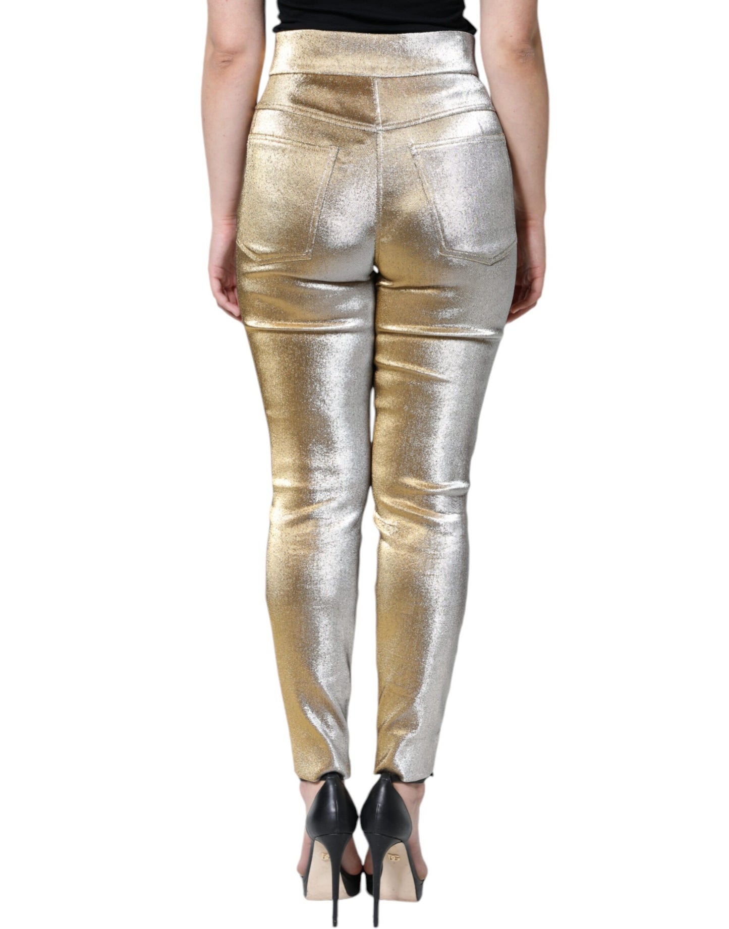 Dolce & Gabbana Metallic Gold High Waist Skinny Pants IT44 / L