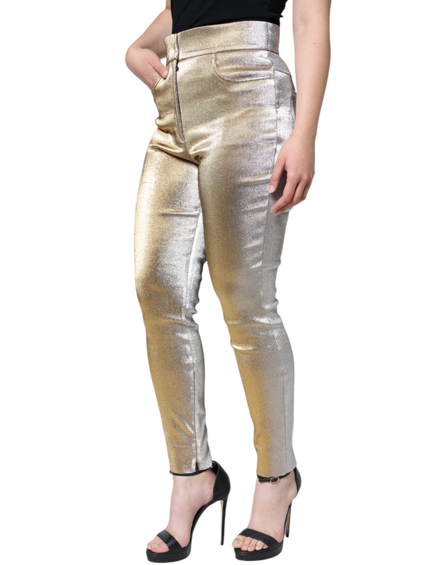 Dolce & Gabbana Metallic Gold High Waist Skinny Pants IT44 / L