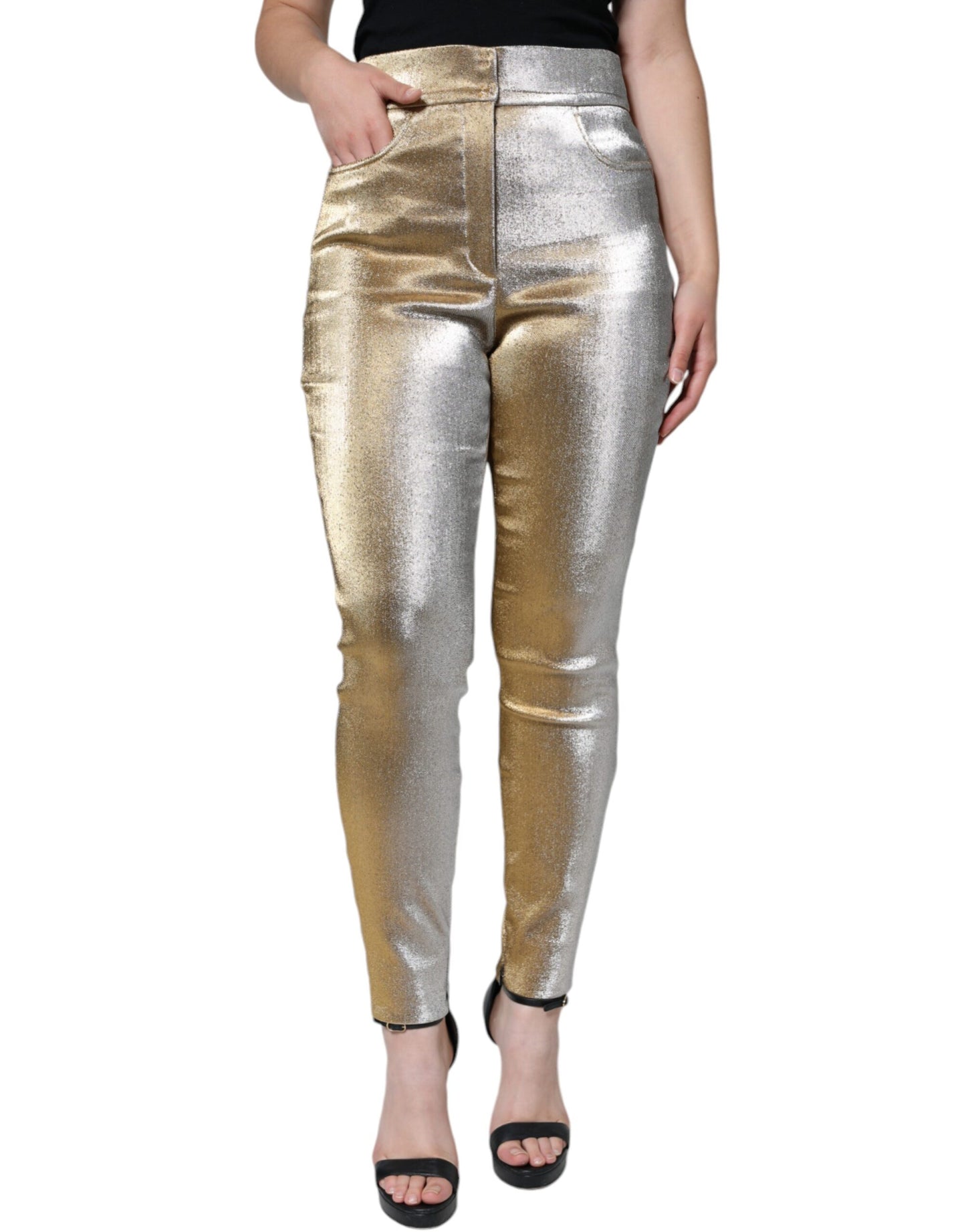 Dolce & Gabbana Metallic Gold High Waist Skinny Pants IT44 / L