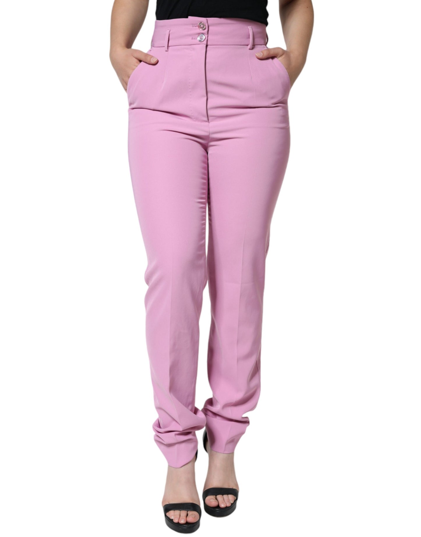 Dolce & Gabbana Pink Polyester High Waist Women Tapered Pants IT42 / M