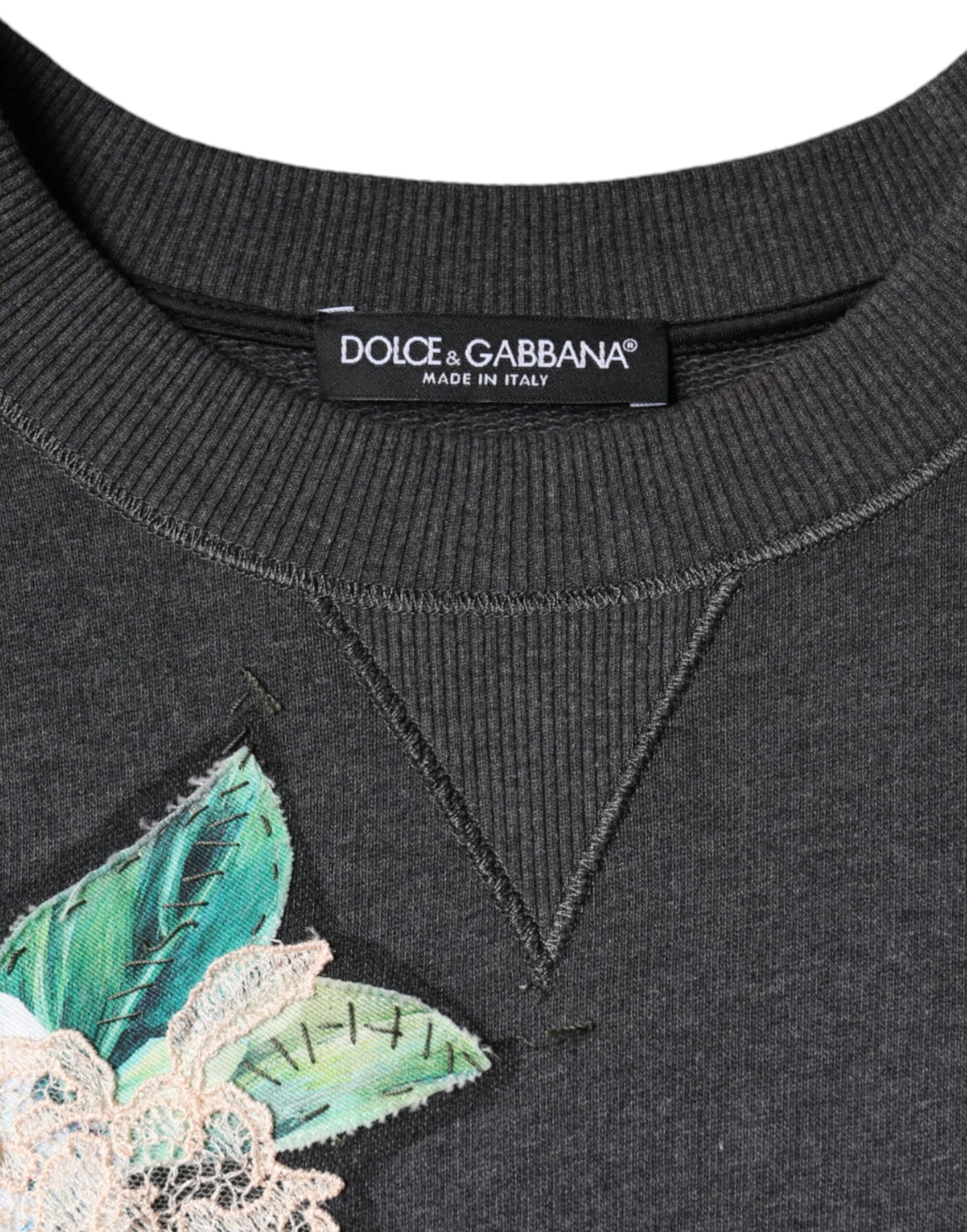 Dolce & Gabbana Gray Hydrangea CollegeStudded Floral Sweater IT38 / XS