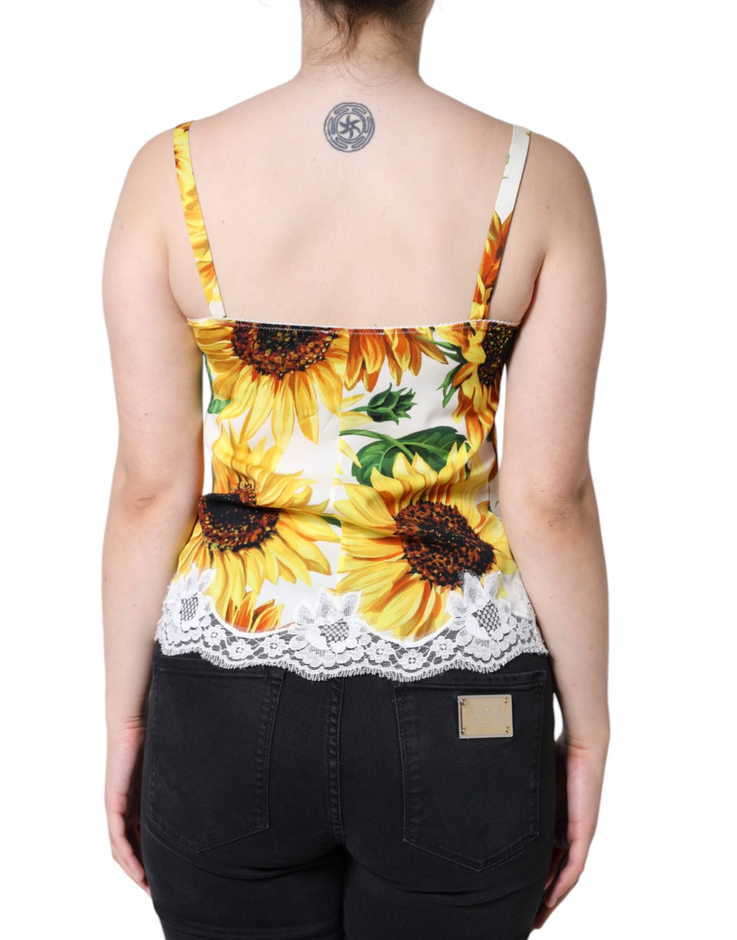 Dolce & Gabbana White Silk Sunflower Lace Sleeveless Tank Top IT5 / XL