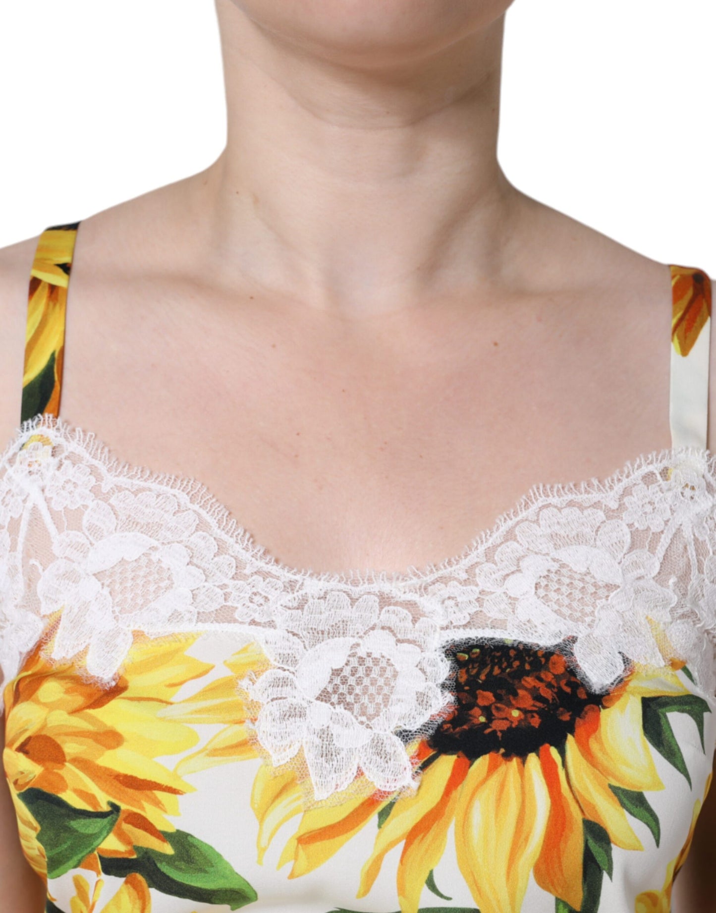 Dolce & Gabbana White Silk Sunflower Lace Sleeveless Tank Top IT5 / XL