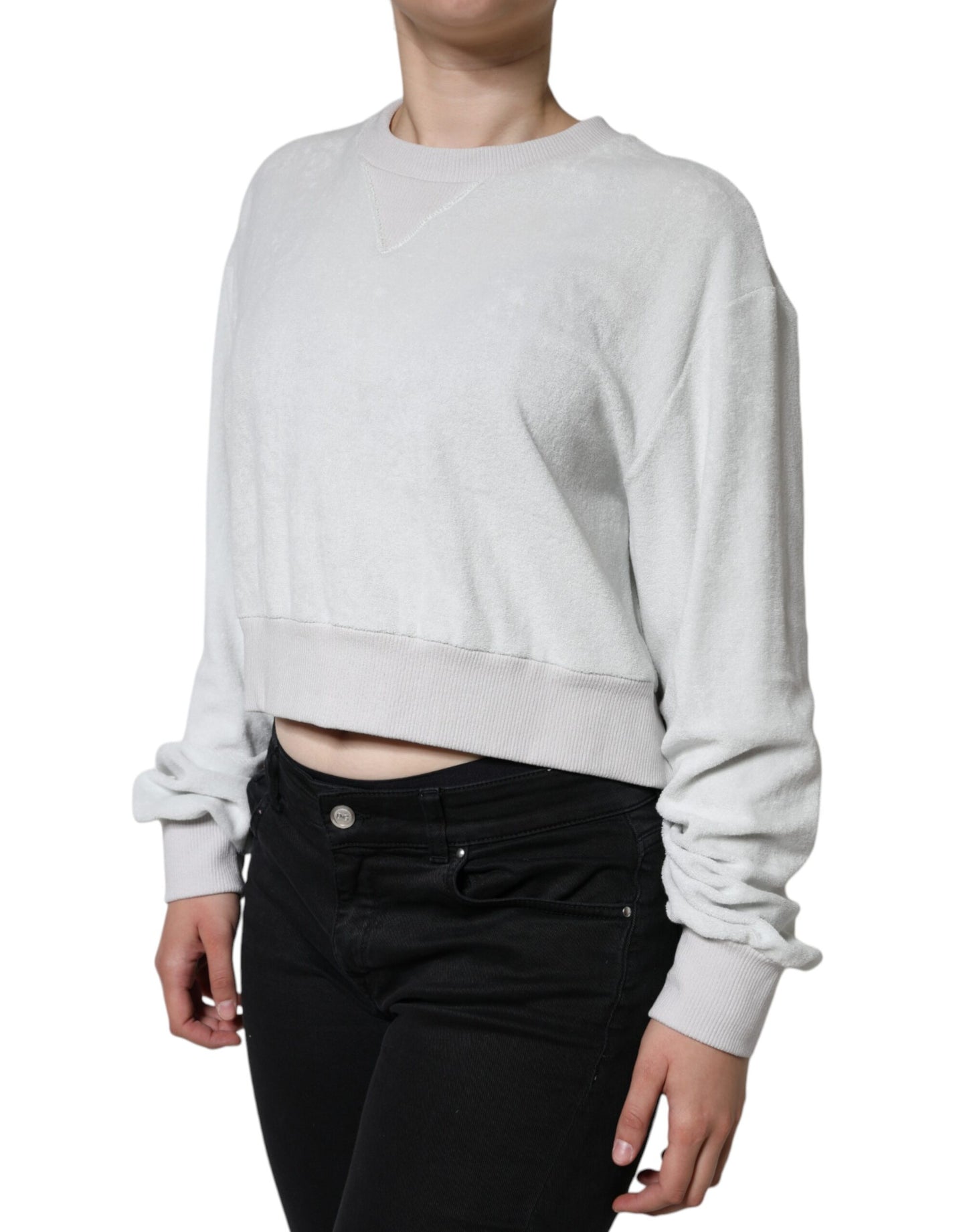 Dolce & Gabbana White Nylon Stretch Crew Neck Pullover Sweater IT40 | S