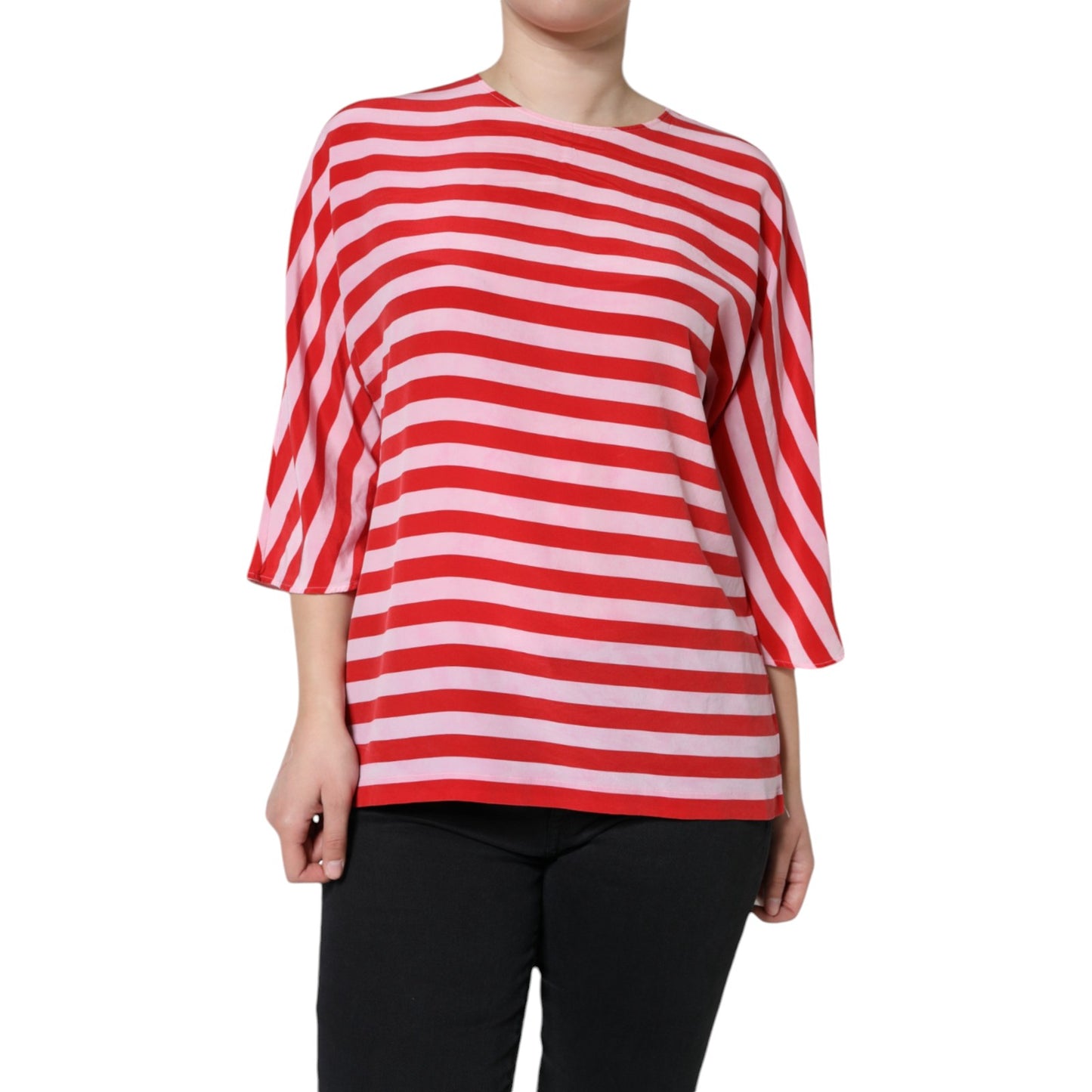 Dolce & Gabbana White Red Striped Silk Round Neck T-shirt IT46 / S