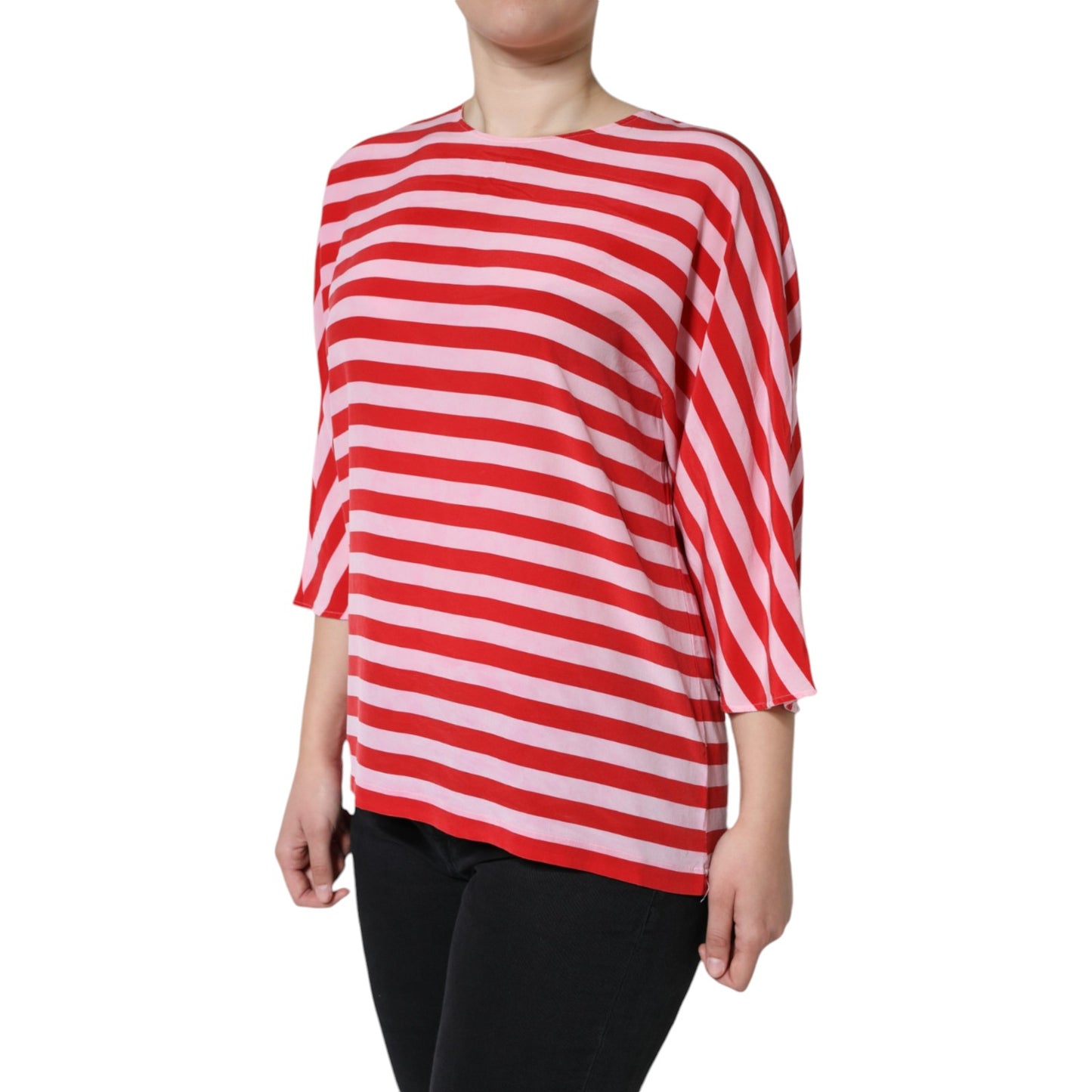 Dolce & Gabbana White Red Striped Silk Round Neck T-shirt IT46 / S