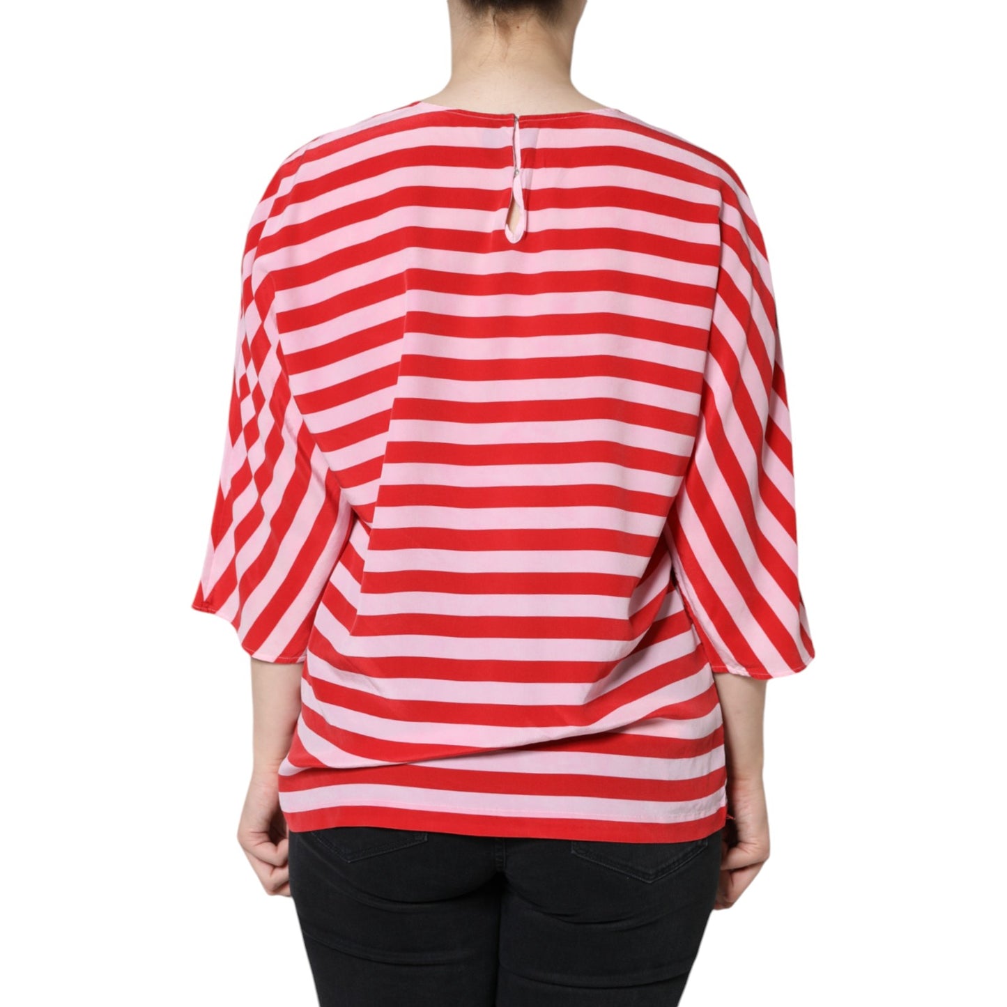 Dolce & Gabbana White Red Striped Silk Round Neck T-shirt IT46 / S