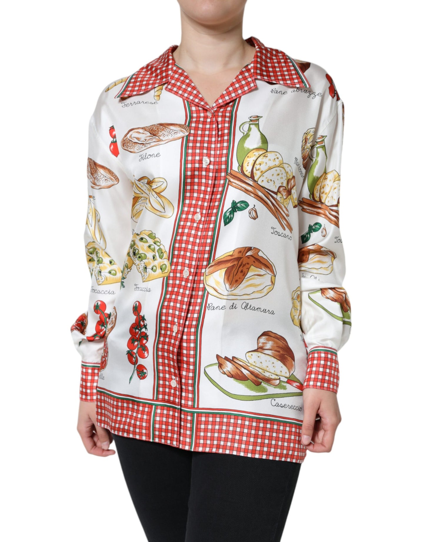 Dolce & Gabbana Multicolor Bread Print Collared Blouse Top IT44 / L