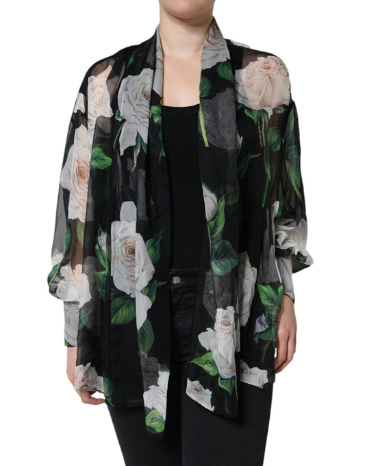 Dolce & Gabbana Black Floral Print Silk Cardigan Blouse Top IT40 /S