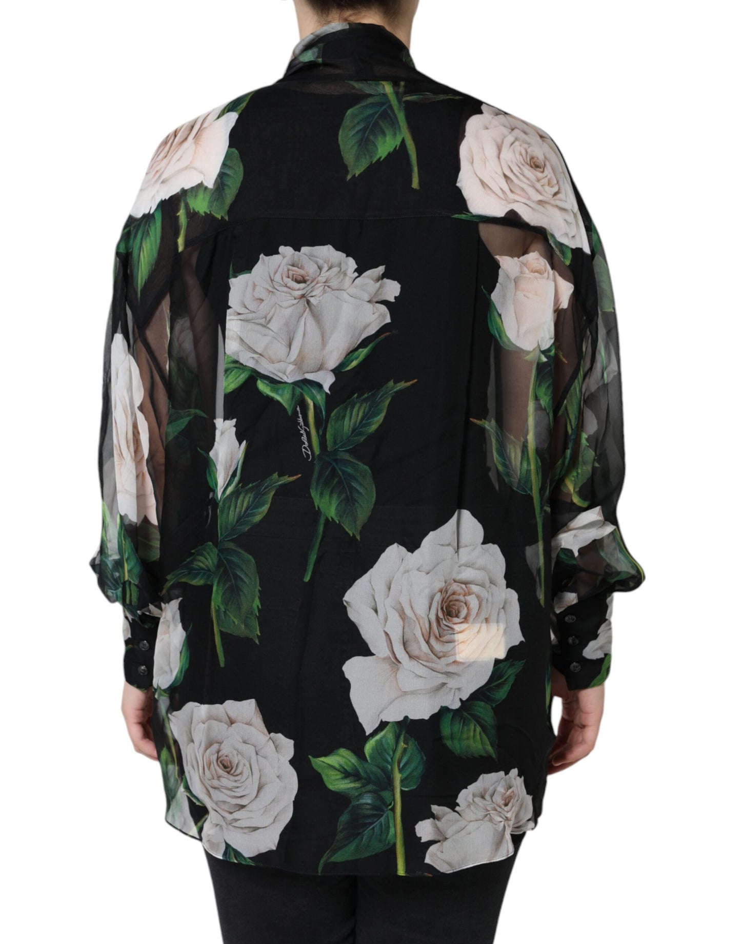 Dolce & Gabbana Black Floral Print Silk Cardigan Blouse Top IT40 /S