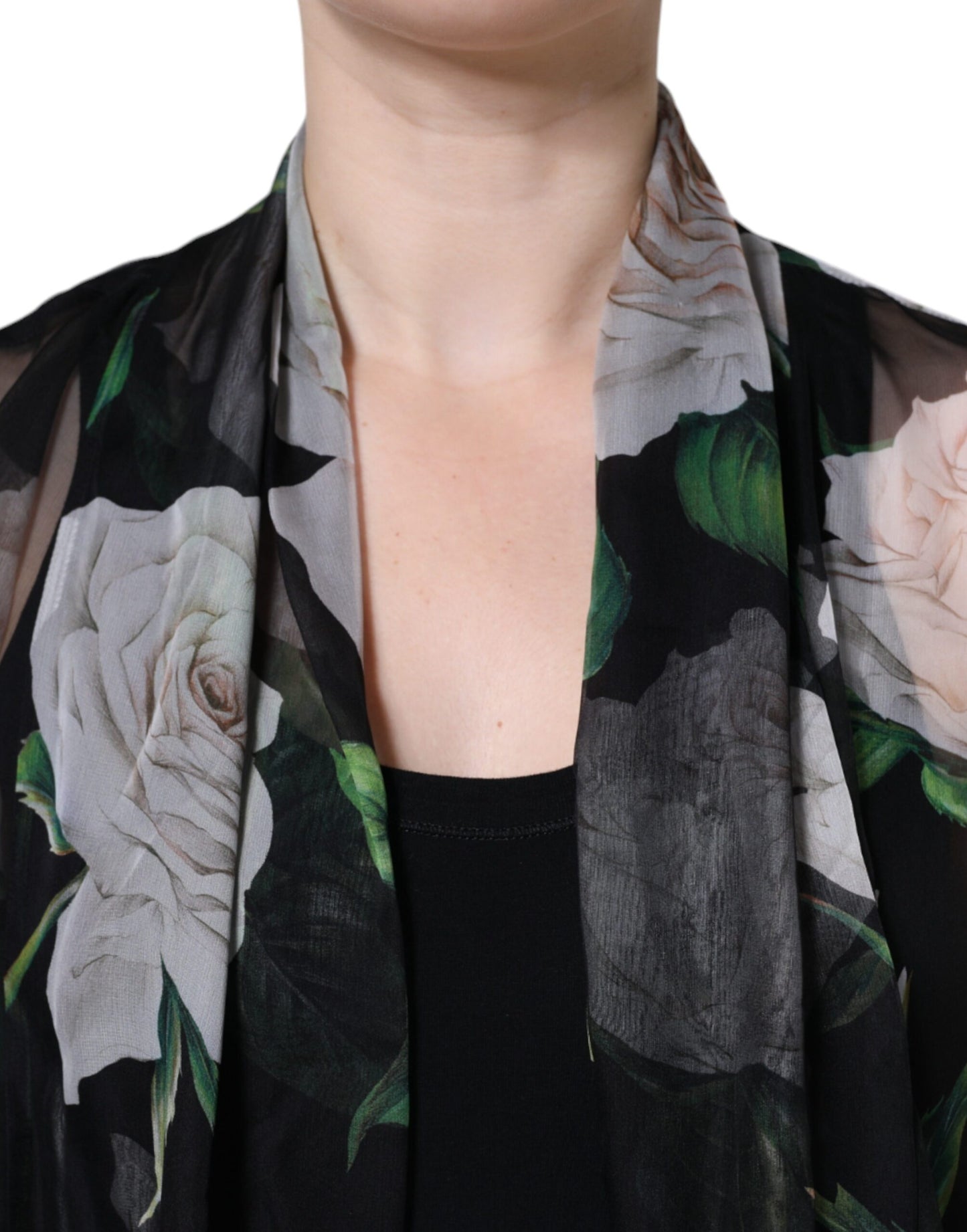 Dolce & Gabbana Black Floral Print Silk Cardigan Blouse Top IT40 /S