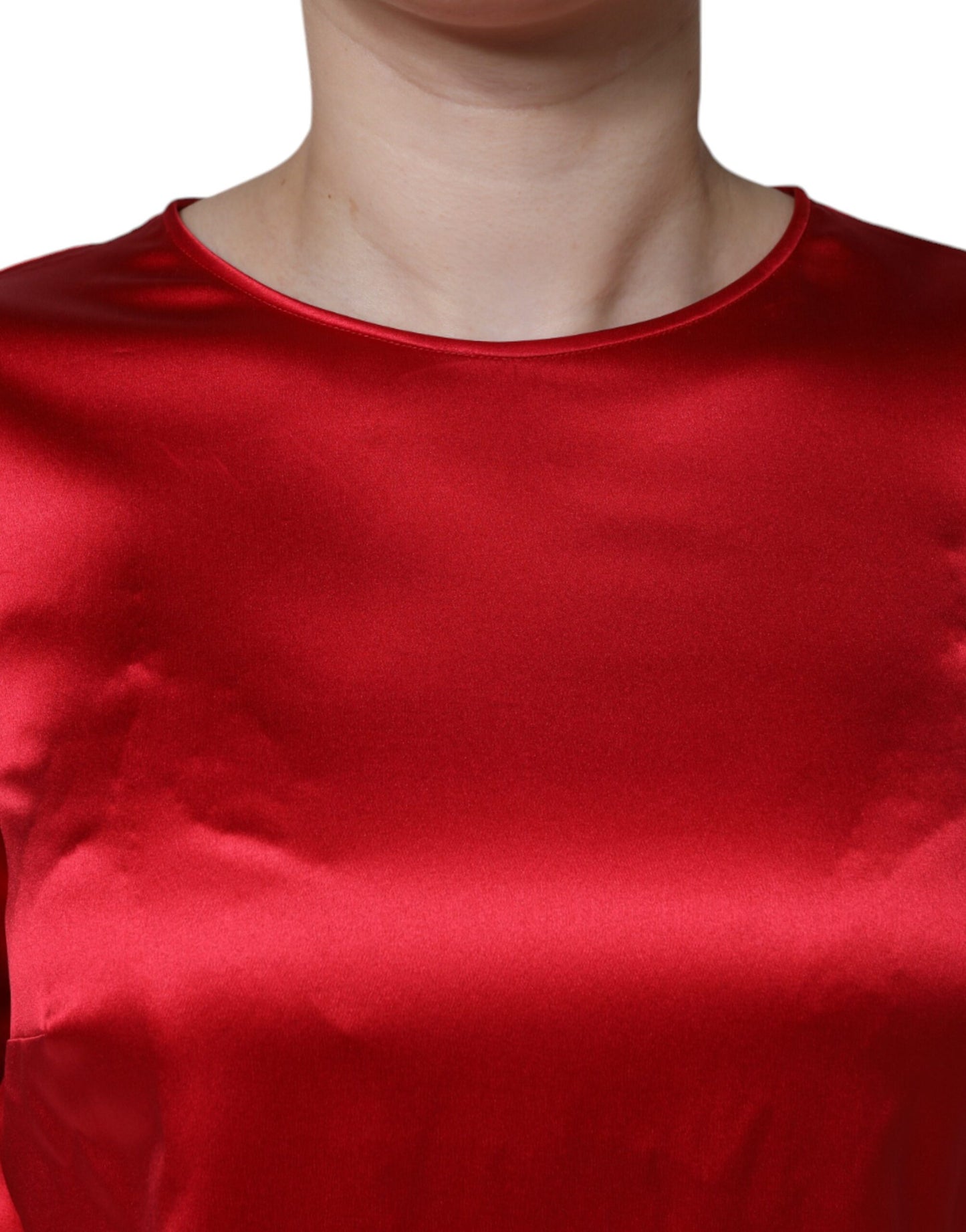 Dolce & Gabbana Red Satin Lace Trim Round Neck Blouse Top IT40 | S