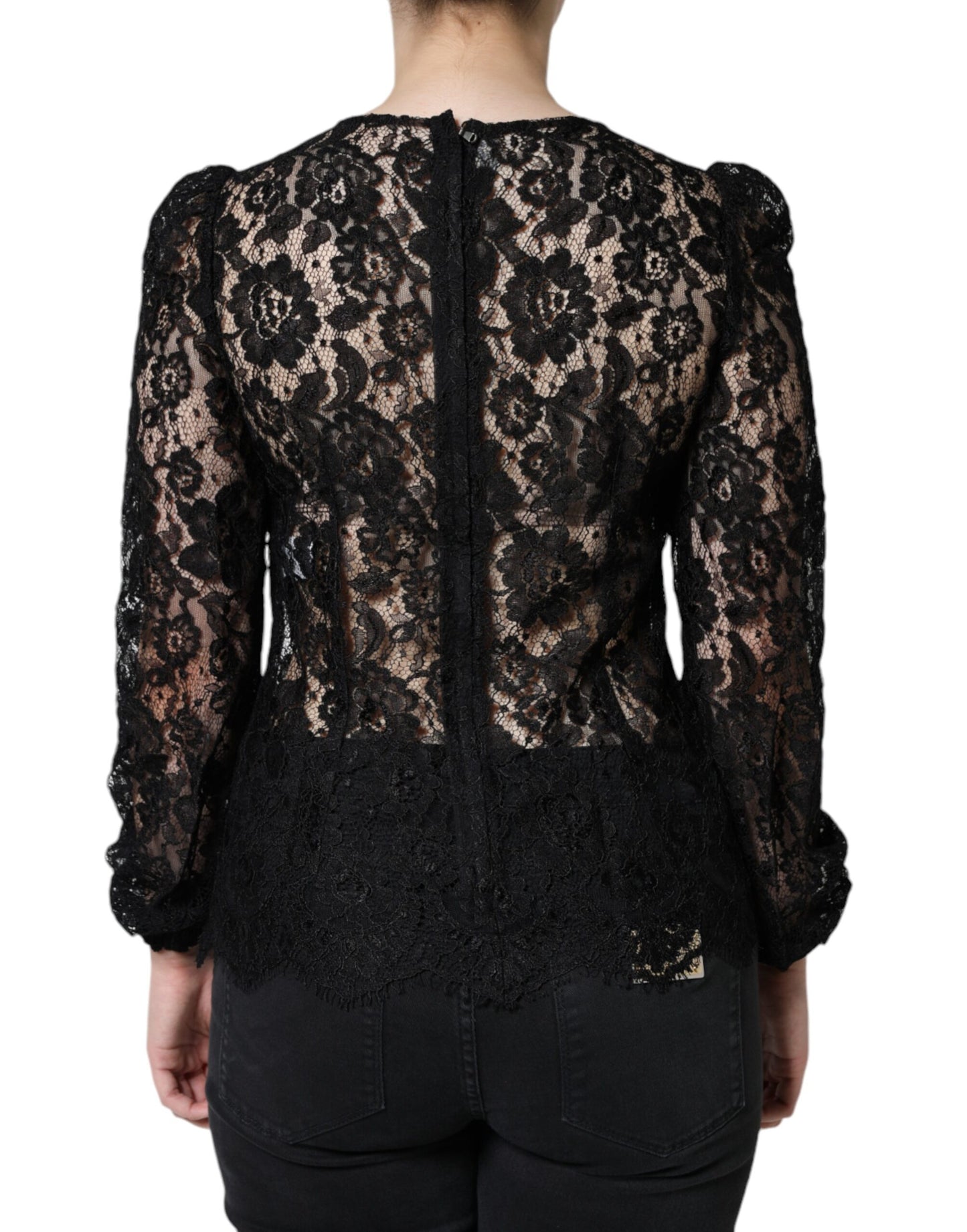 Dolce & Gabbana Black Floral Lace See Through Long Sleeve  Top IT40 / S