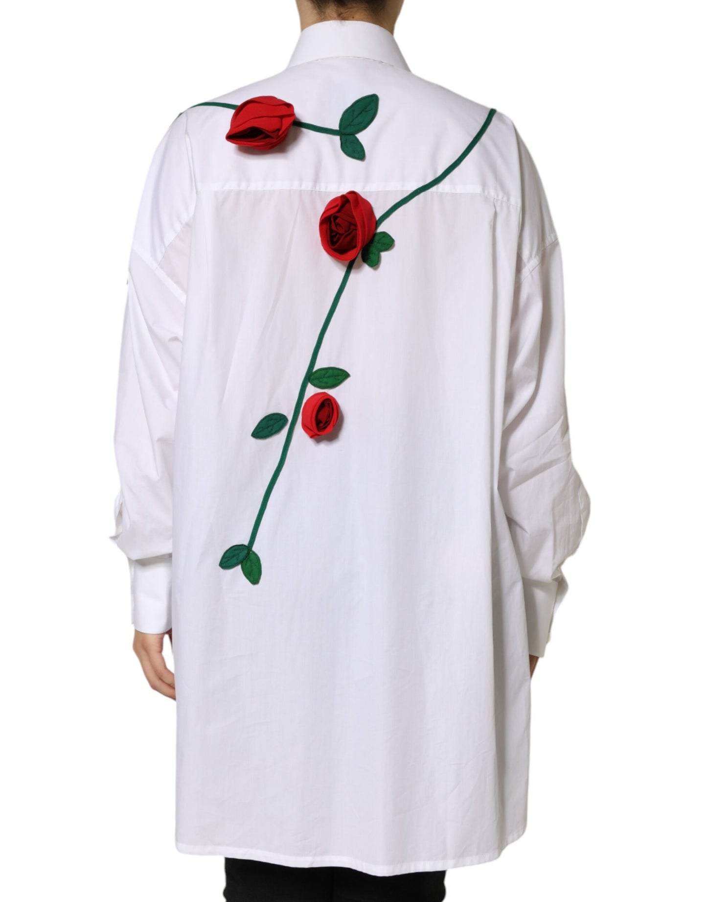 Dolce & Gabbana White Cotton Flower Applique Dress Shirt Top IT42 / M