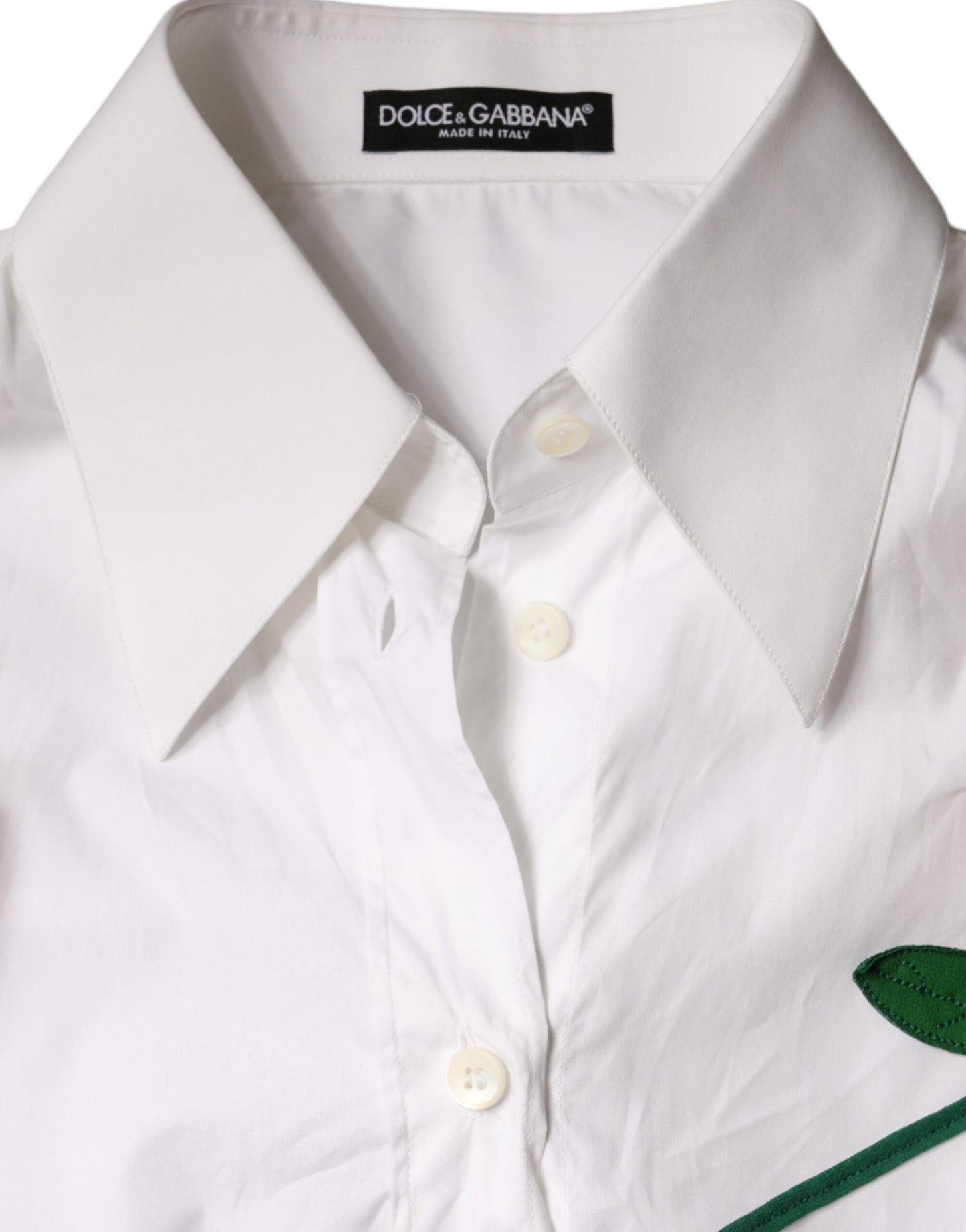 Dolce & Gabbana White Cotton Flower Applique Dress Shirt Top IT42 / M