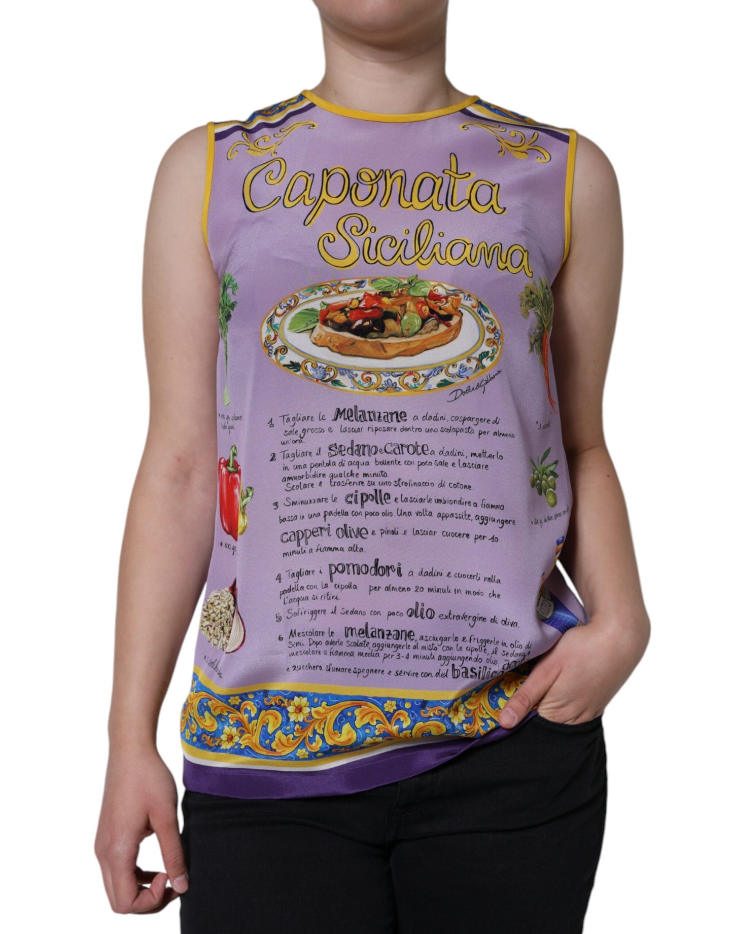 Dolce & Gabbana Purple Silk Caponata Siciliana Print Tank Top IT40 | S