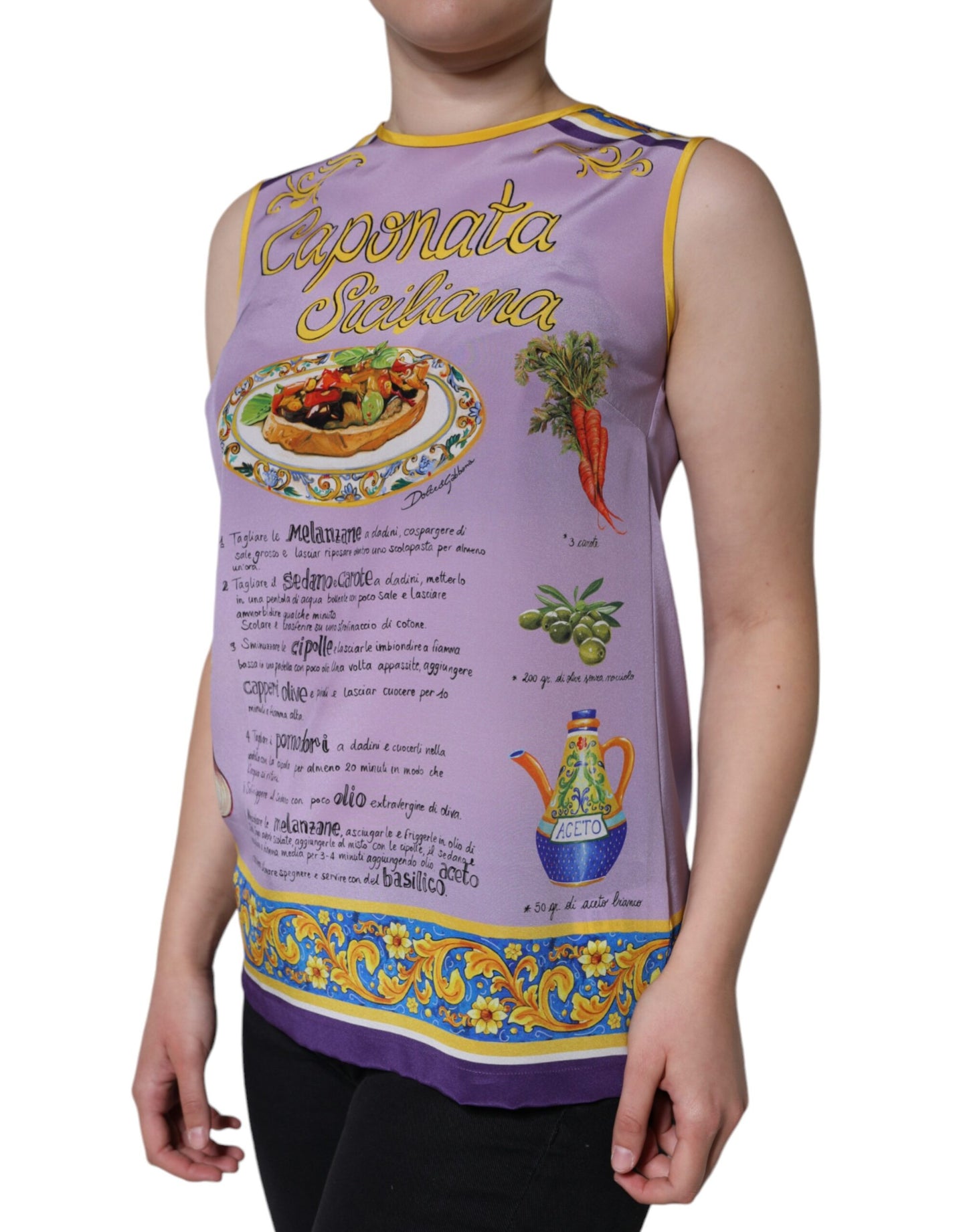 Dolce & Gabbana Purple Silk Caponata Siciliana Print Tank Top IT40 | S